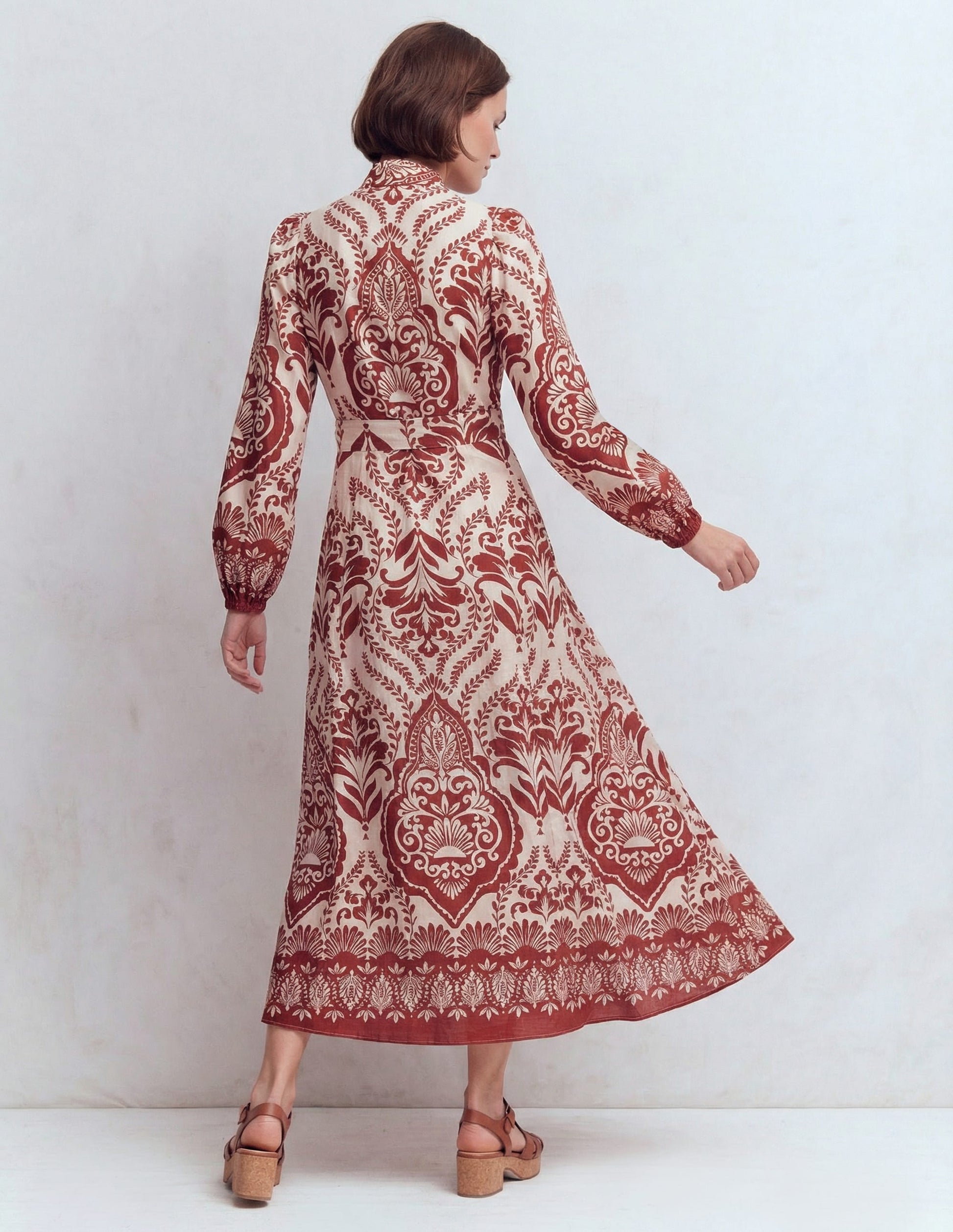 Florence Linen Blend Dress-Orange, Ornamental Garden-2