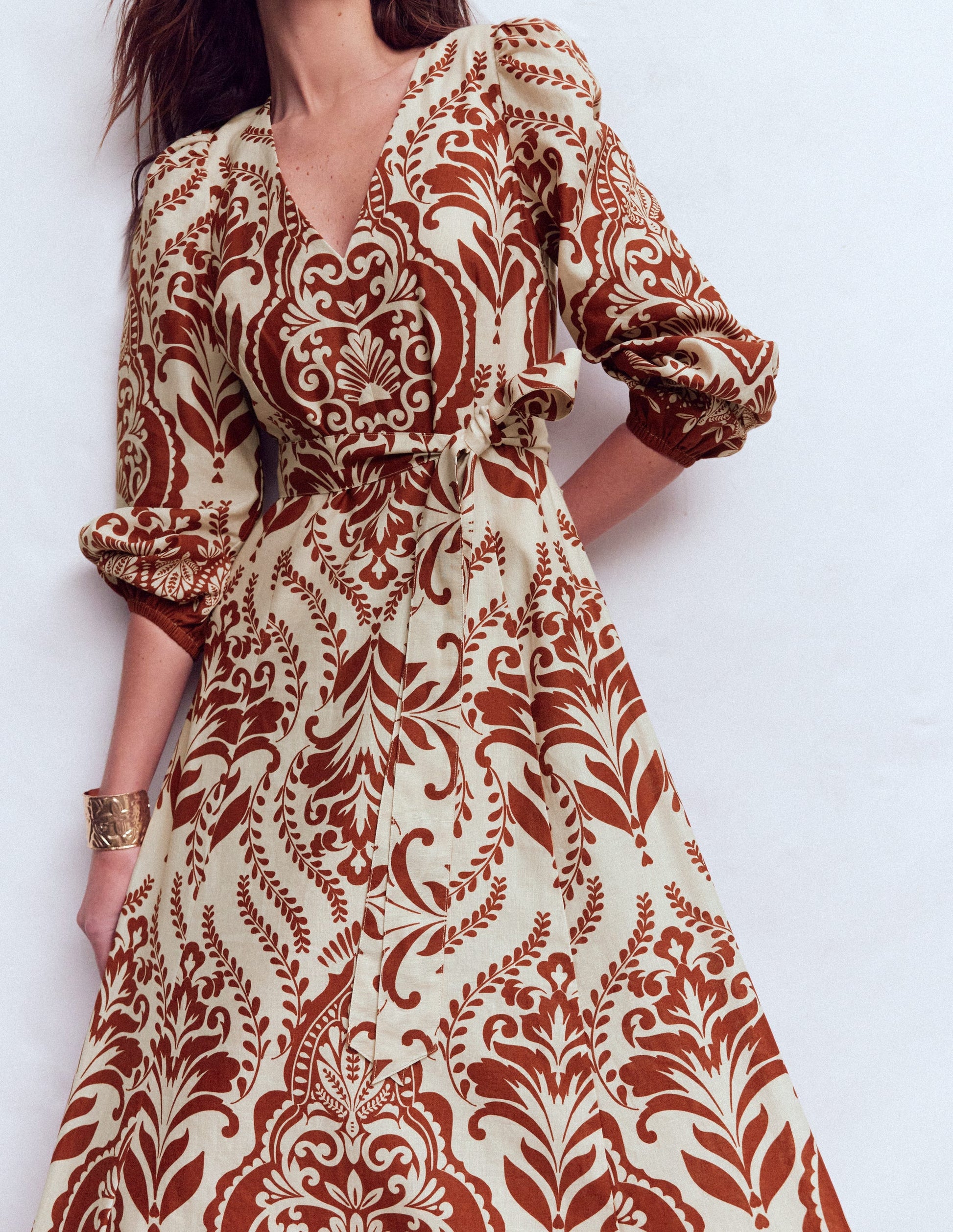 Florence Linen Blend Dress-Orange, Ornamental Garden-2