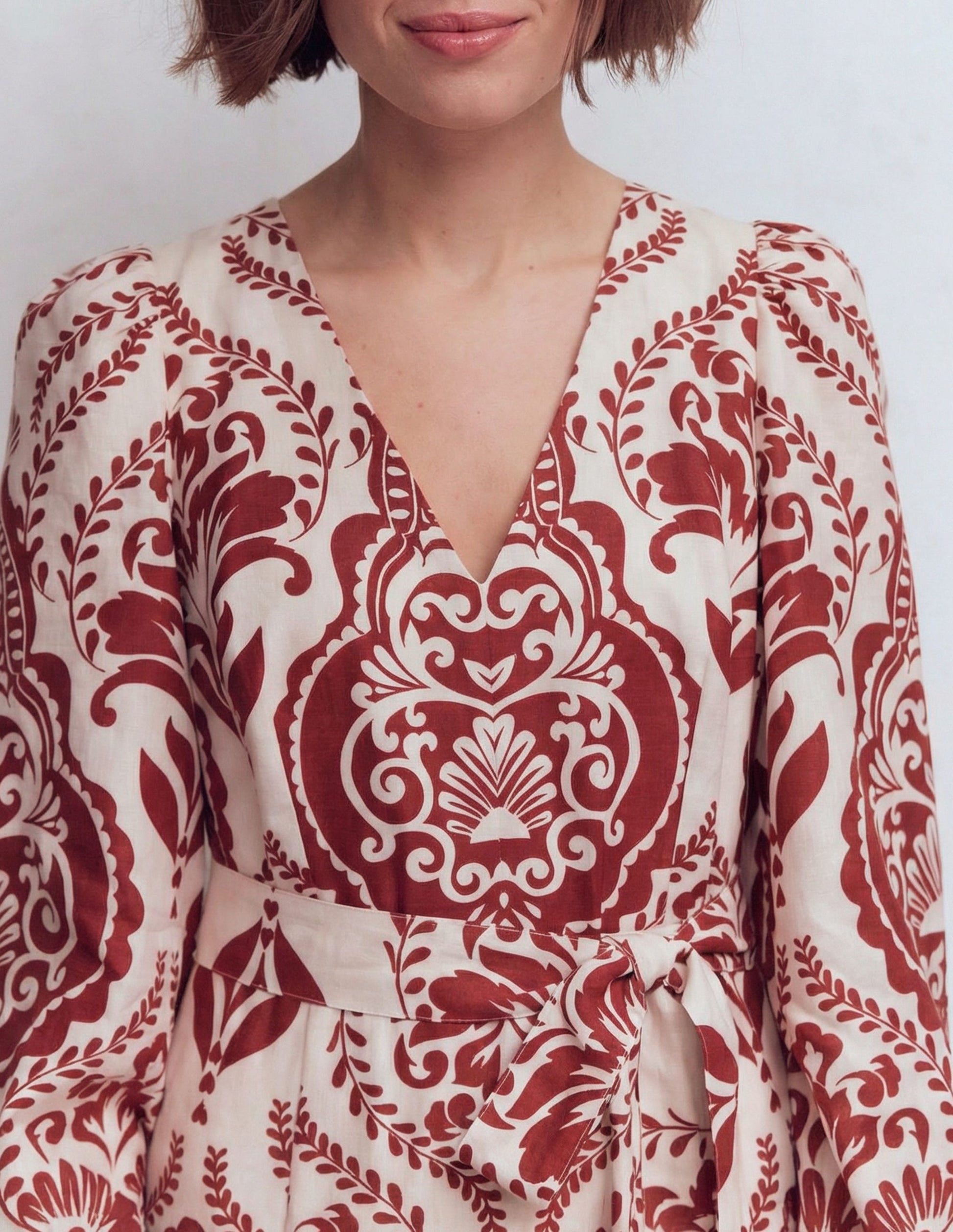 Florence Linen Blend Dress-Orange, Ornamental Garden-3