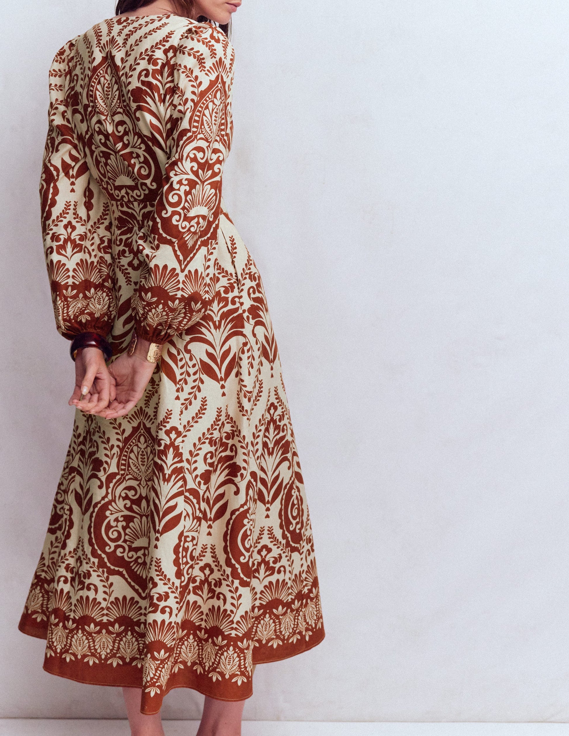 Florence Linen Blend Dress-Orange, Ornamental Garden-3