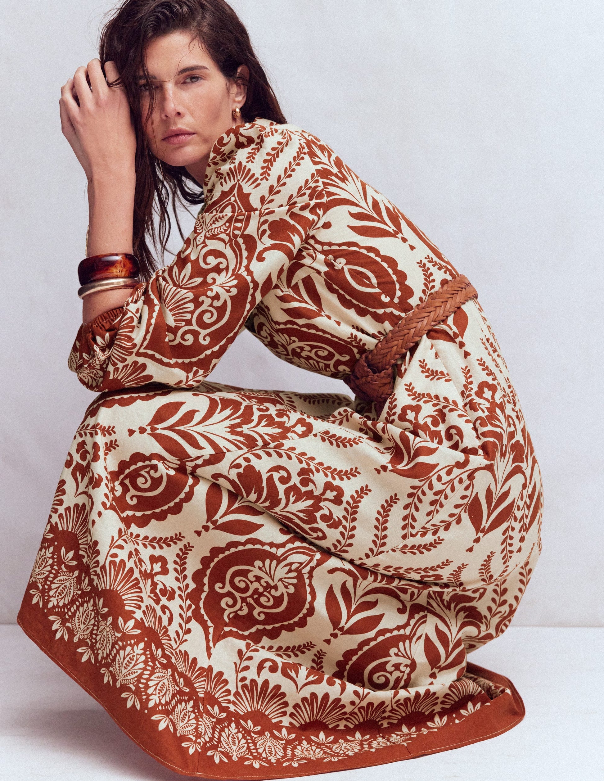 Florence Linen Blend Dress-Orange, Ornamental Garden-5