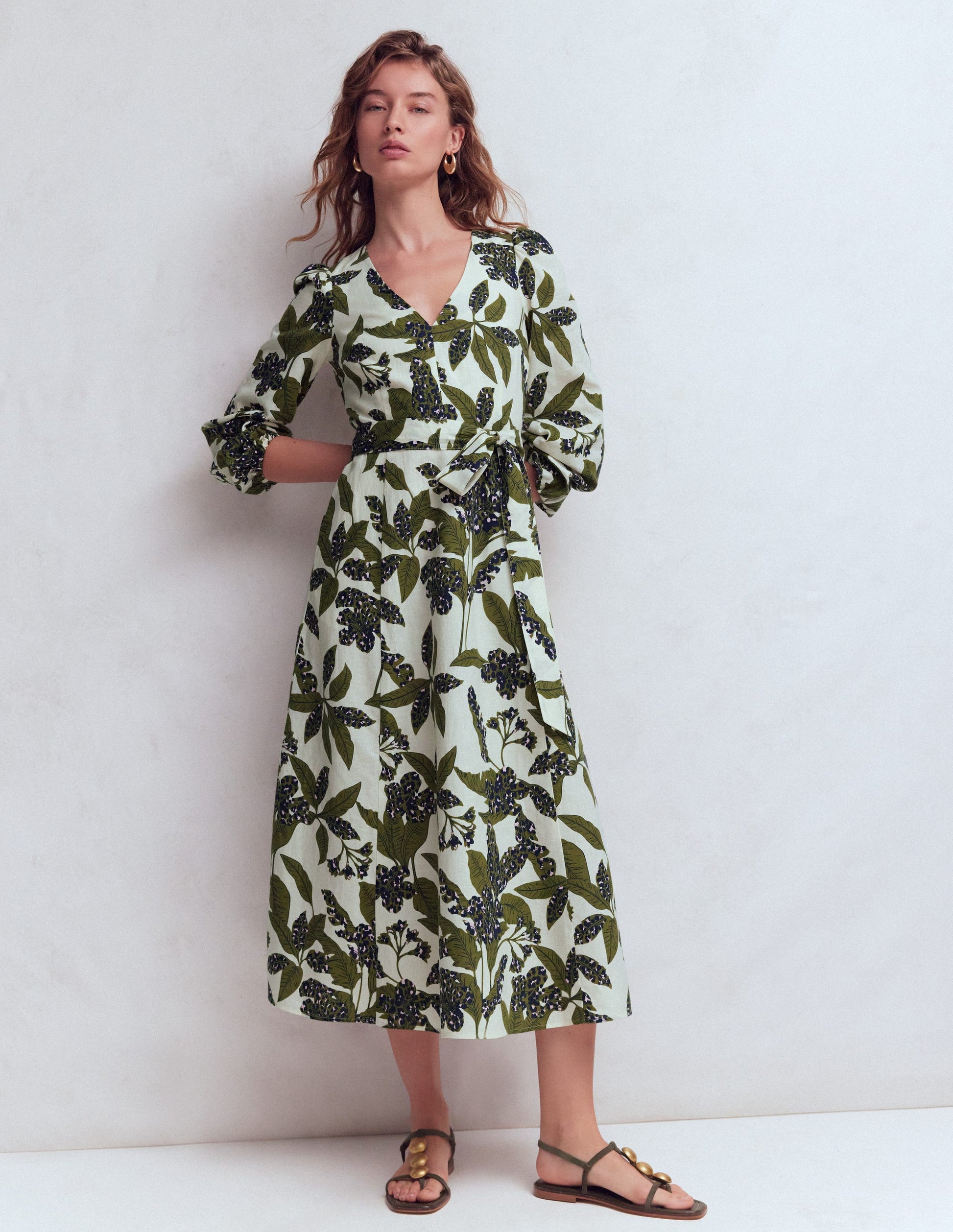 Florence Linen Blend Dress-Olive Leopard Flora-4