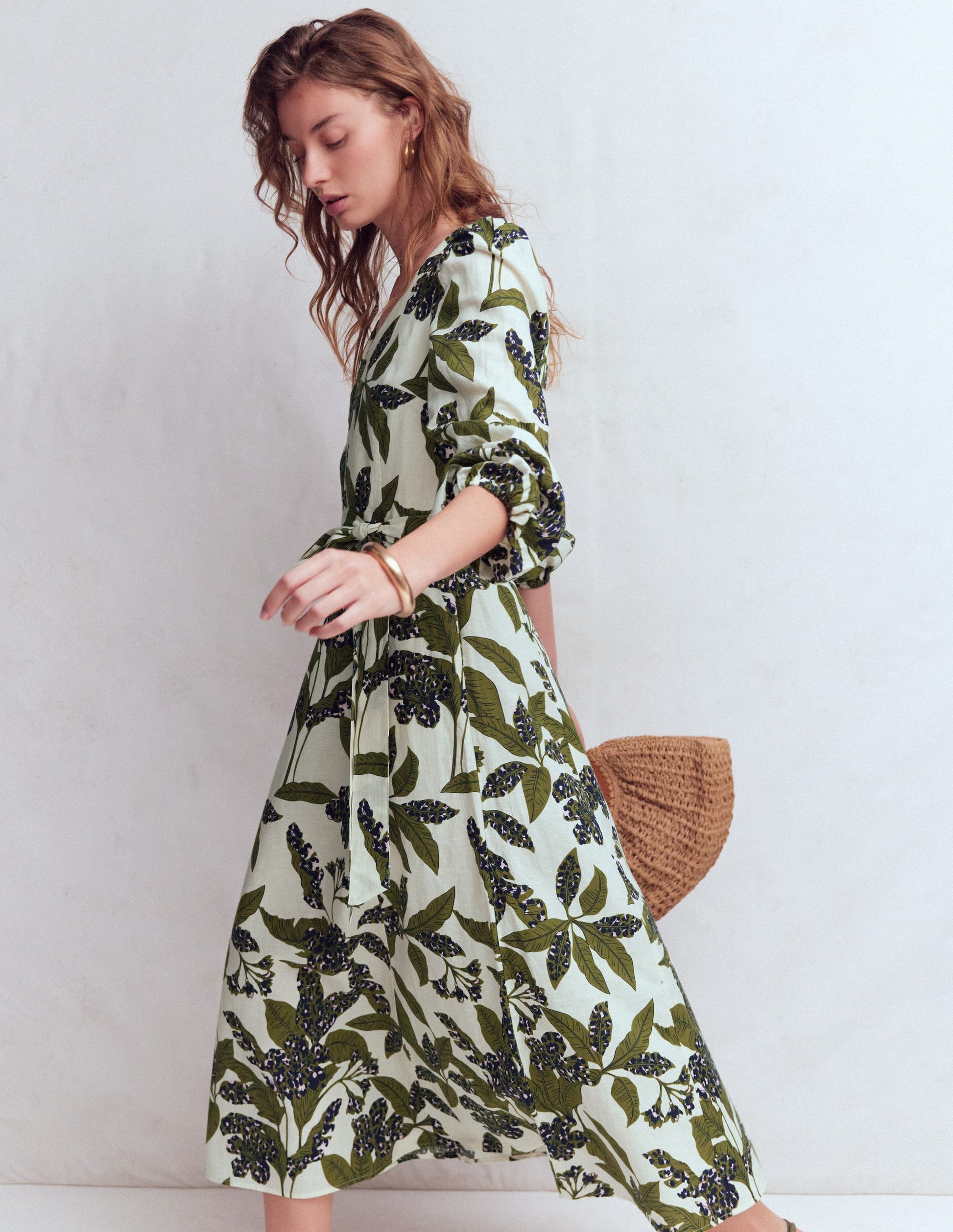 Florence Linen Blend Dress-Olive Leopard Flora | Boden Global