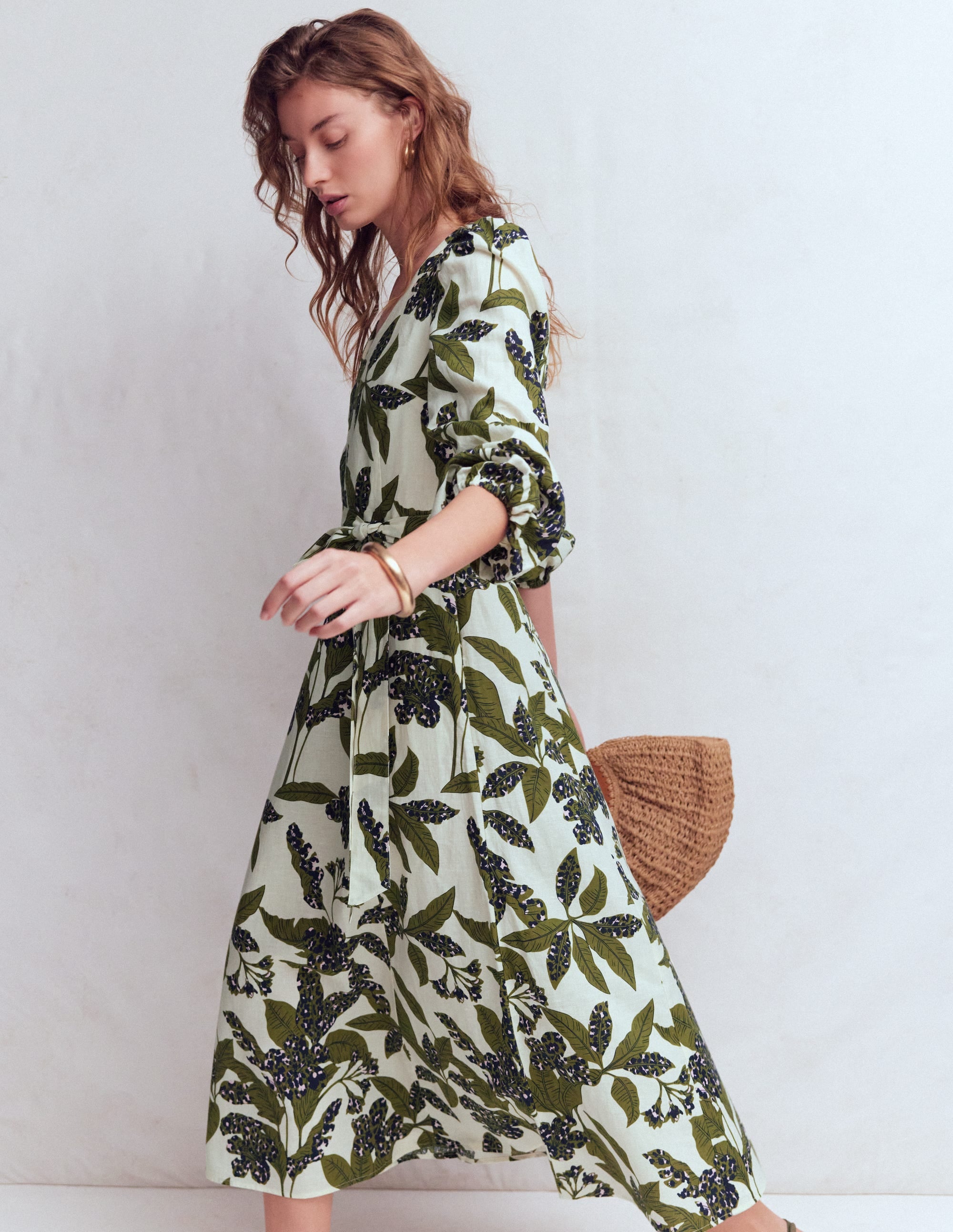 Florence Linen Blend Dress-Olive Leopard Flora - Image 5