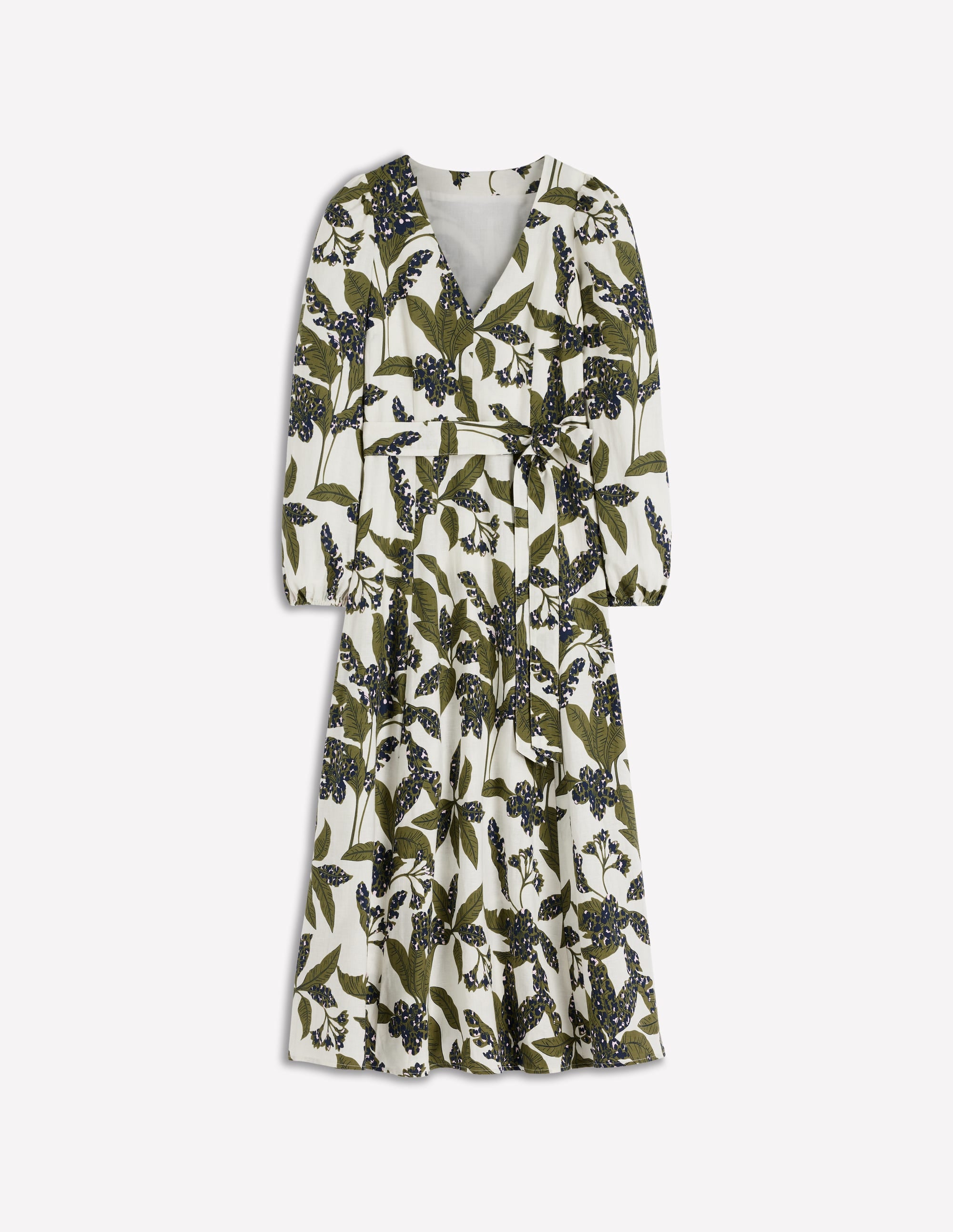 Florence Linen Blend Dress-Olive Leopard Flora - Image 7