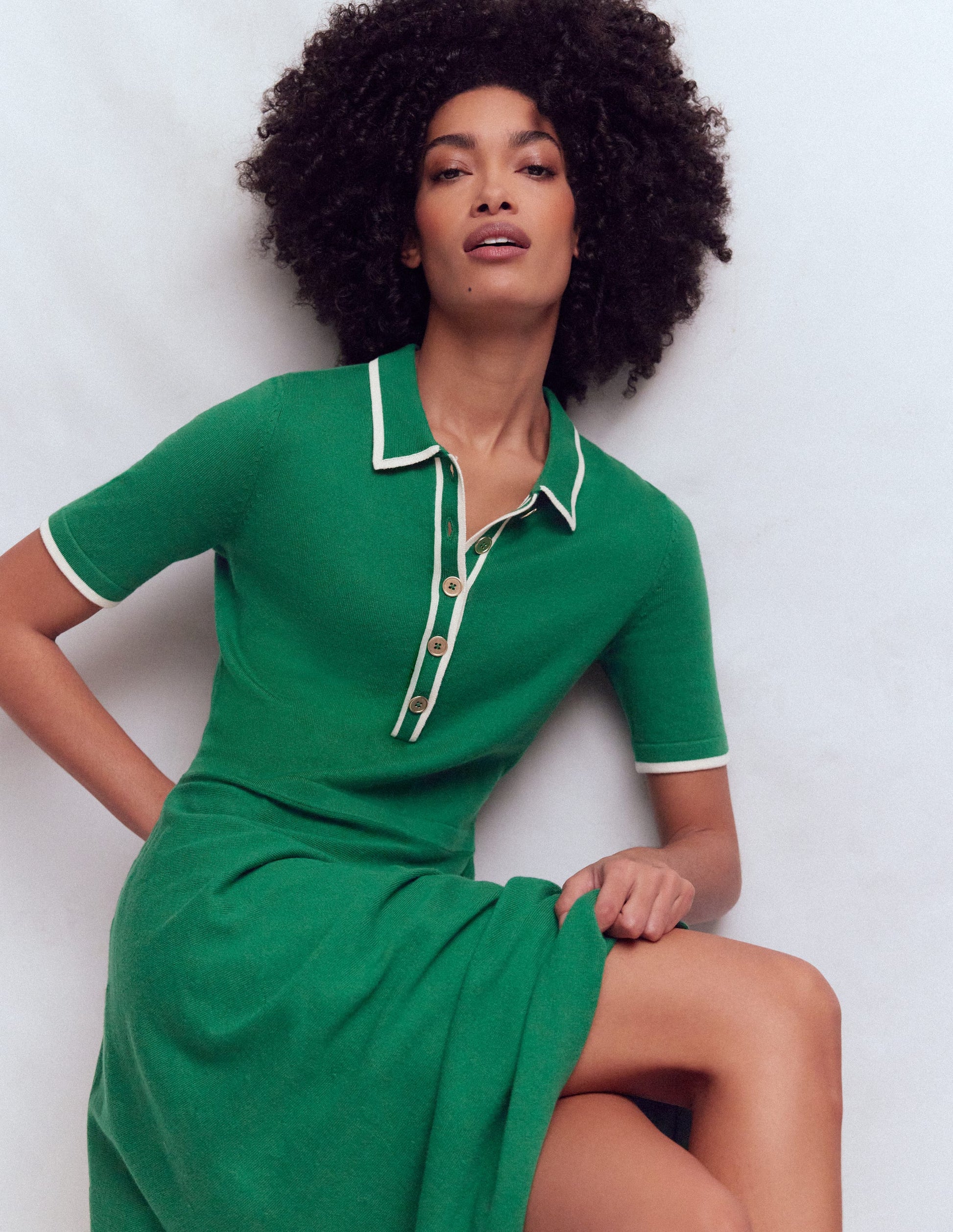 Collared Knitted Midi Dress-Fresh Green-4