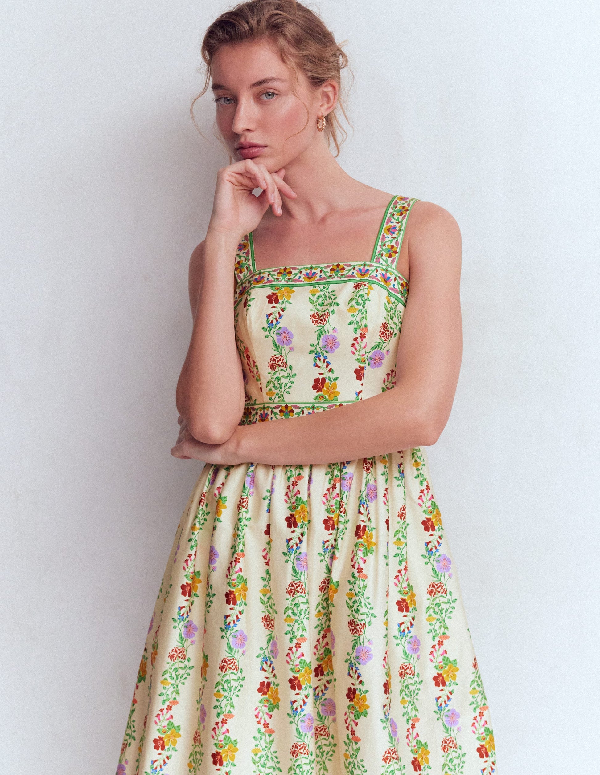 Square Neck Occasion Dress-Ivory, Blossom Trail-4
