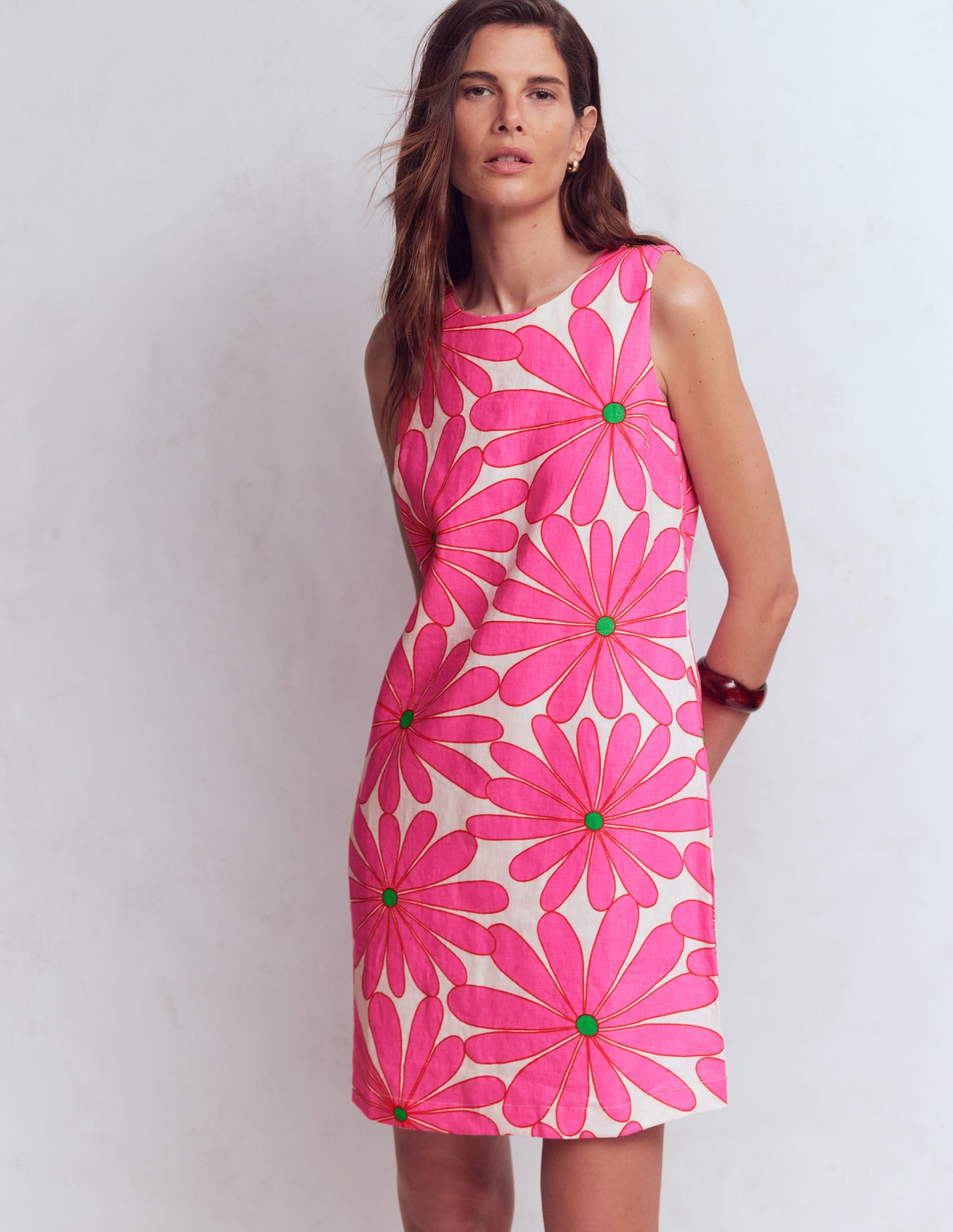 Linen Shift Dress-Pink, Daisy Blossom - Image 4