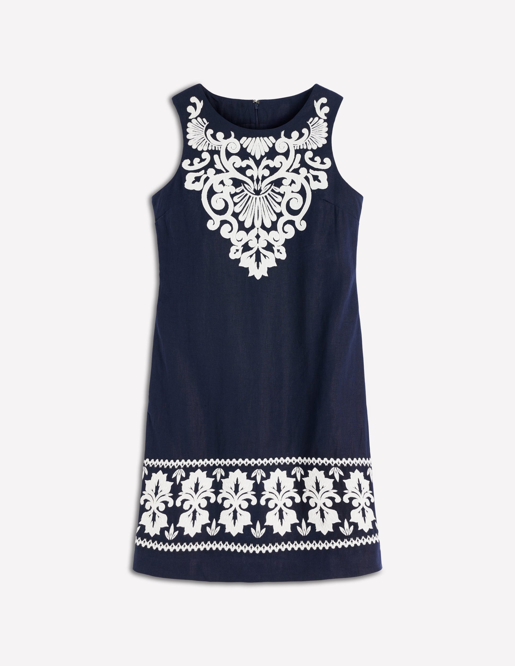 Linen Shift Dress-Navy Embrodiery-6