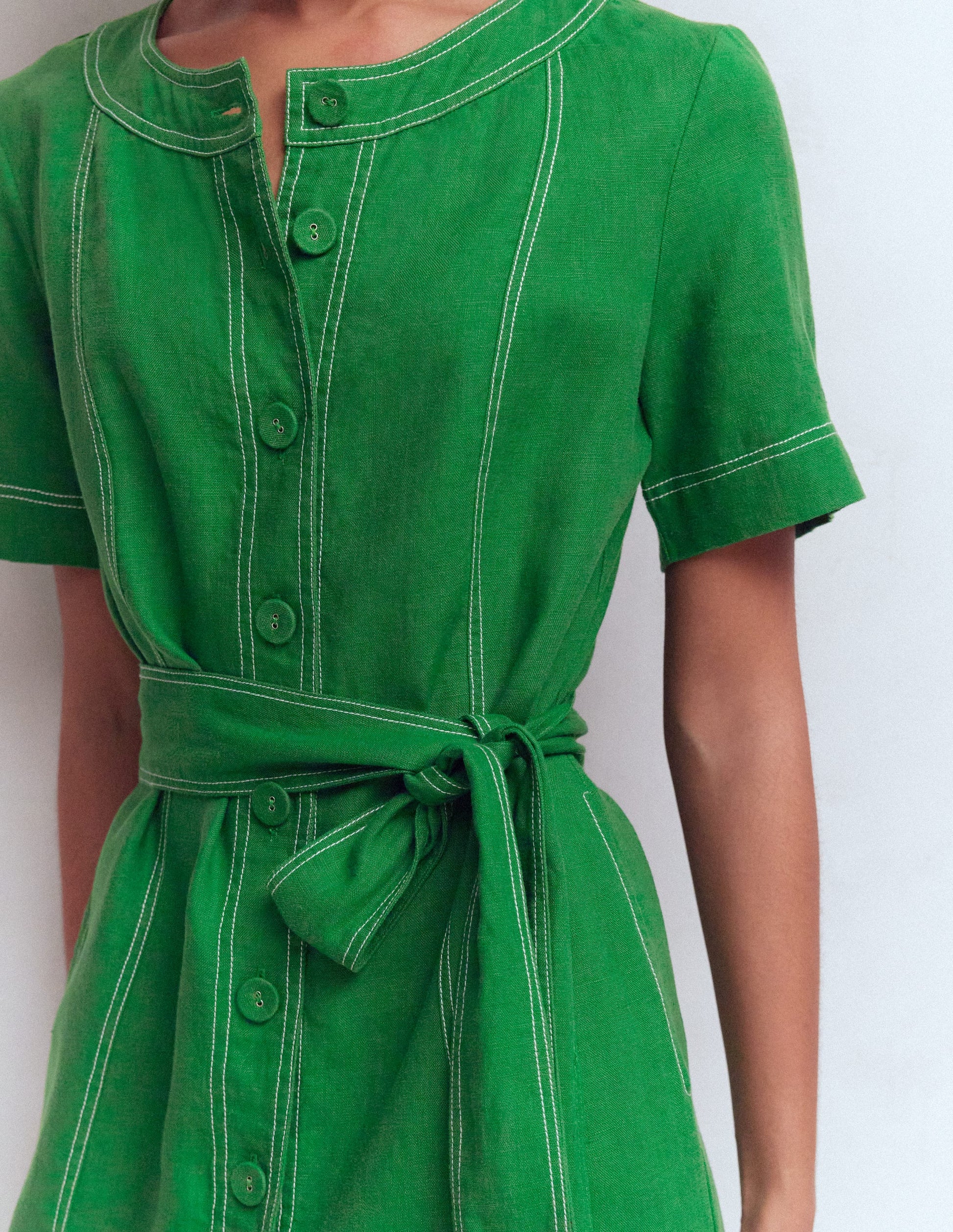 Callie Linen Short Dress-Highland Green-2