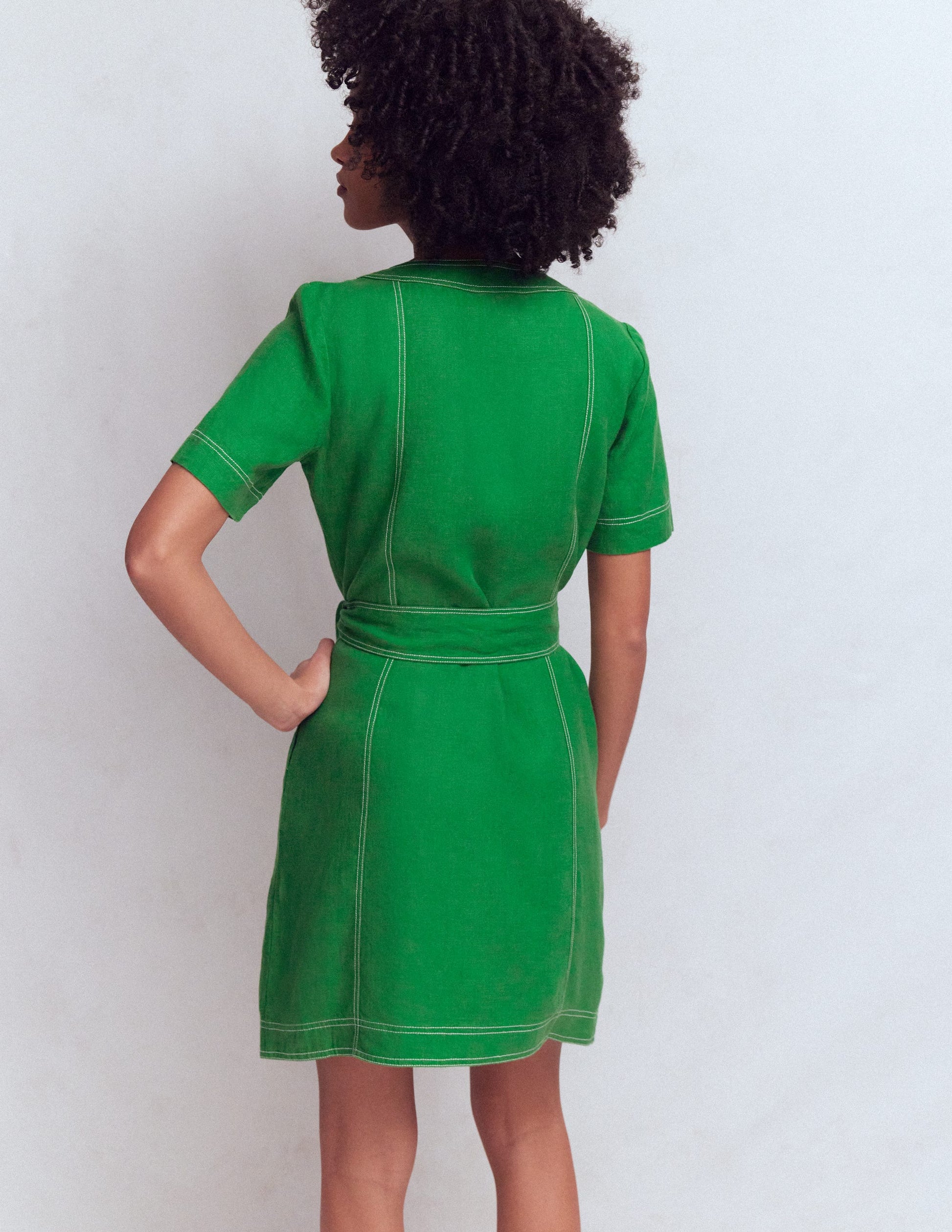 Callie Linen Short Dress-Highland Green-3