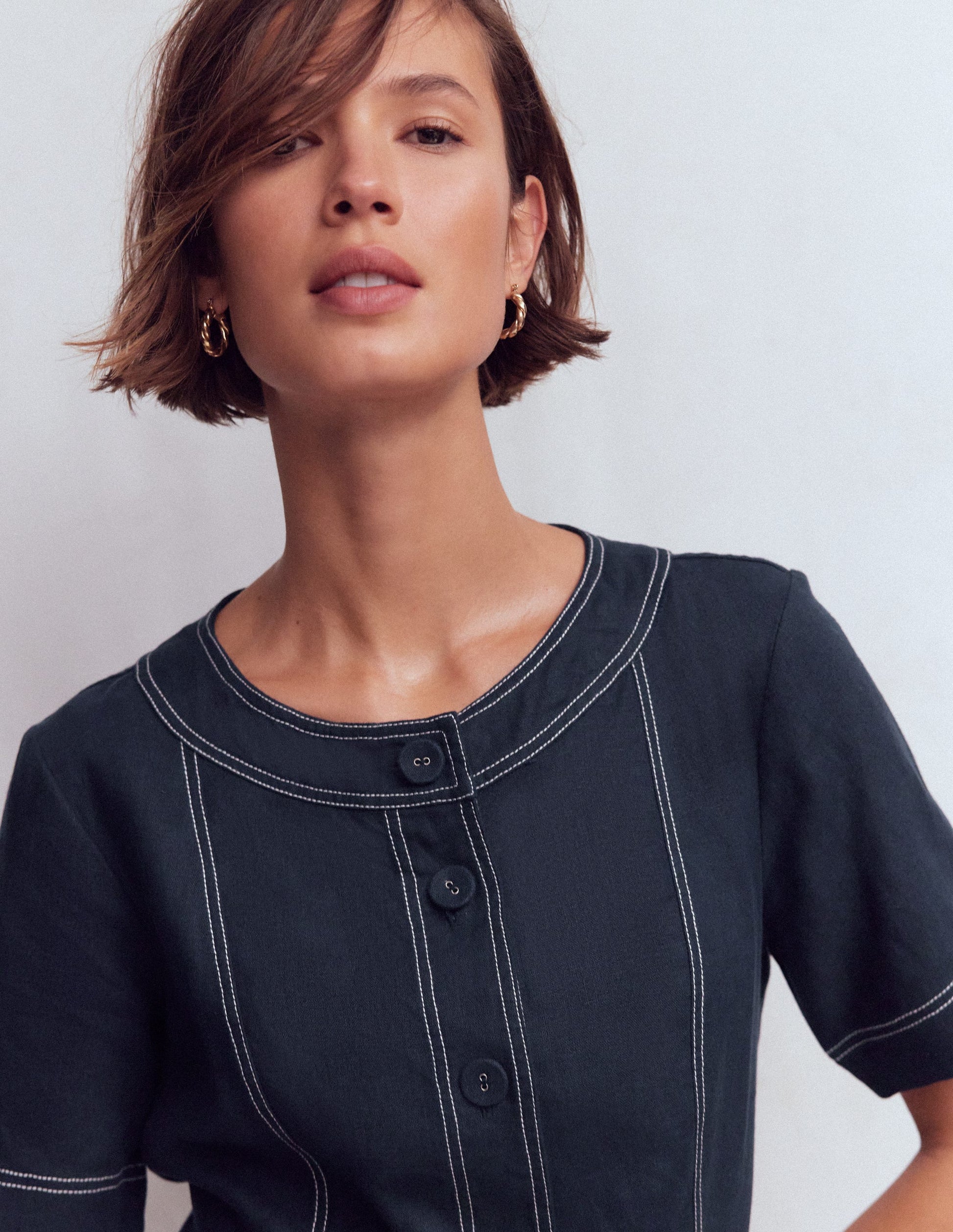 Callie Linen Short Dress-Navy-2
