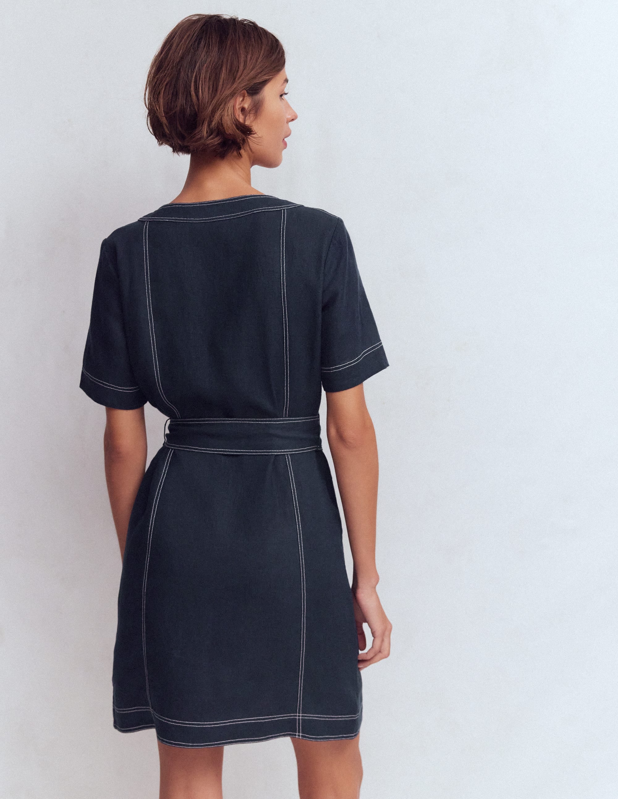 Callie Linen Short Dress-Navy - Image 3