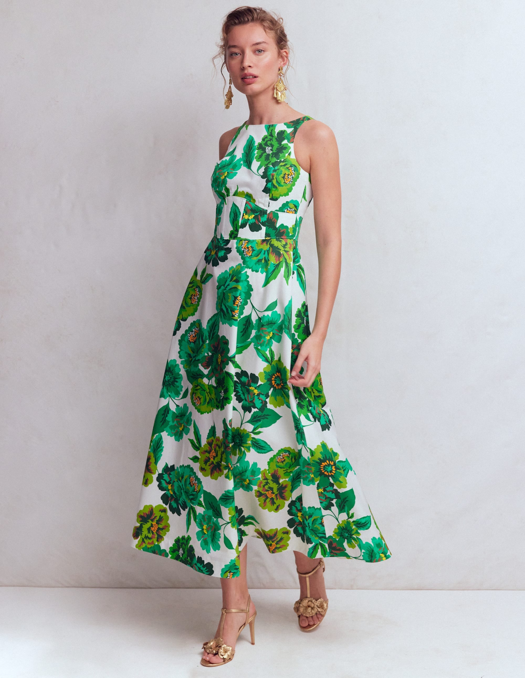 Silvia Boned Bodice Maxi Dress-Green Opulent Blossom - Image 1