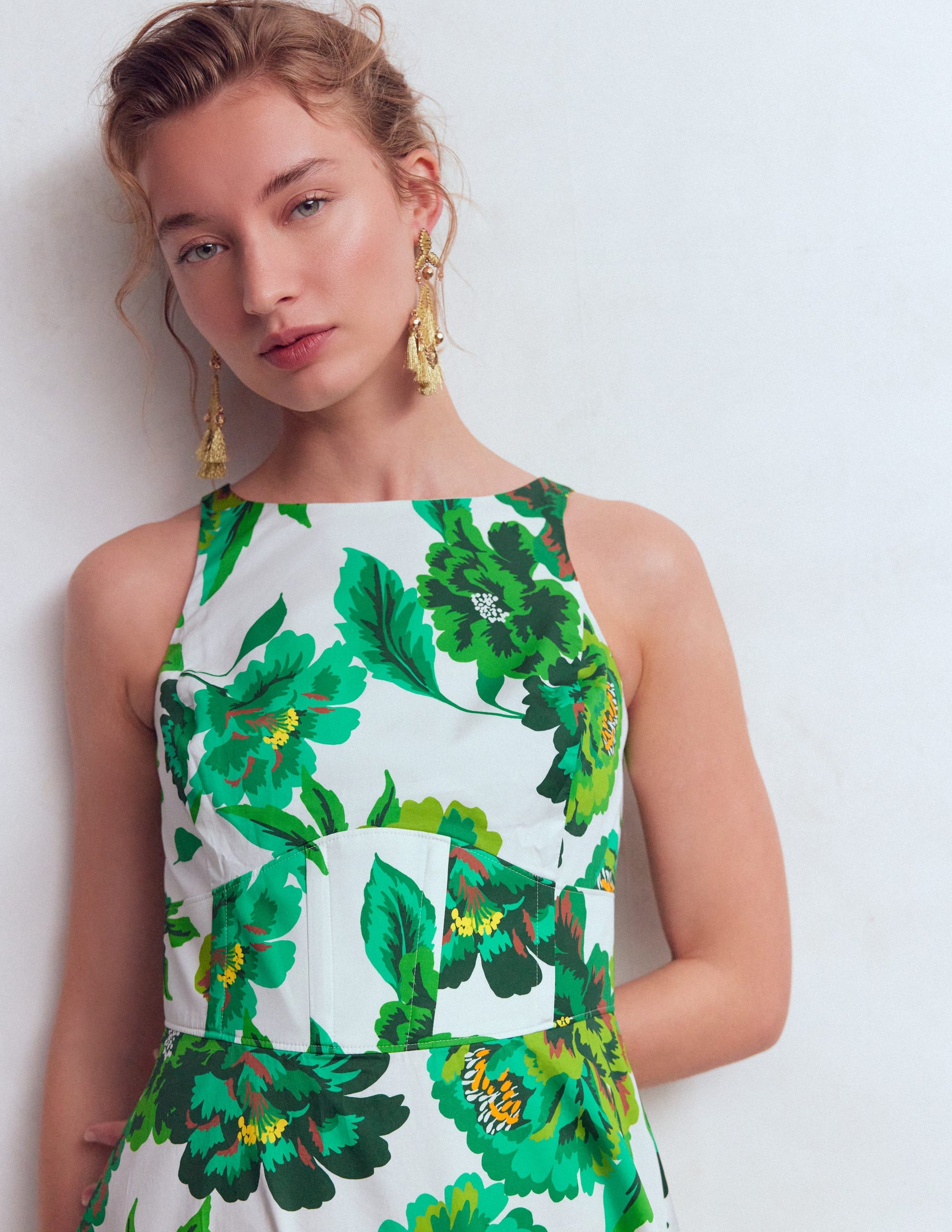 Silvia Boned Bodice Maxi Dress-Green Opulent Blossom-2