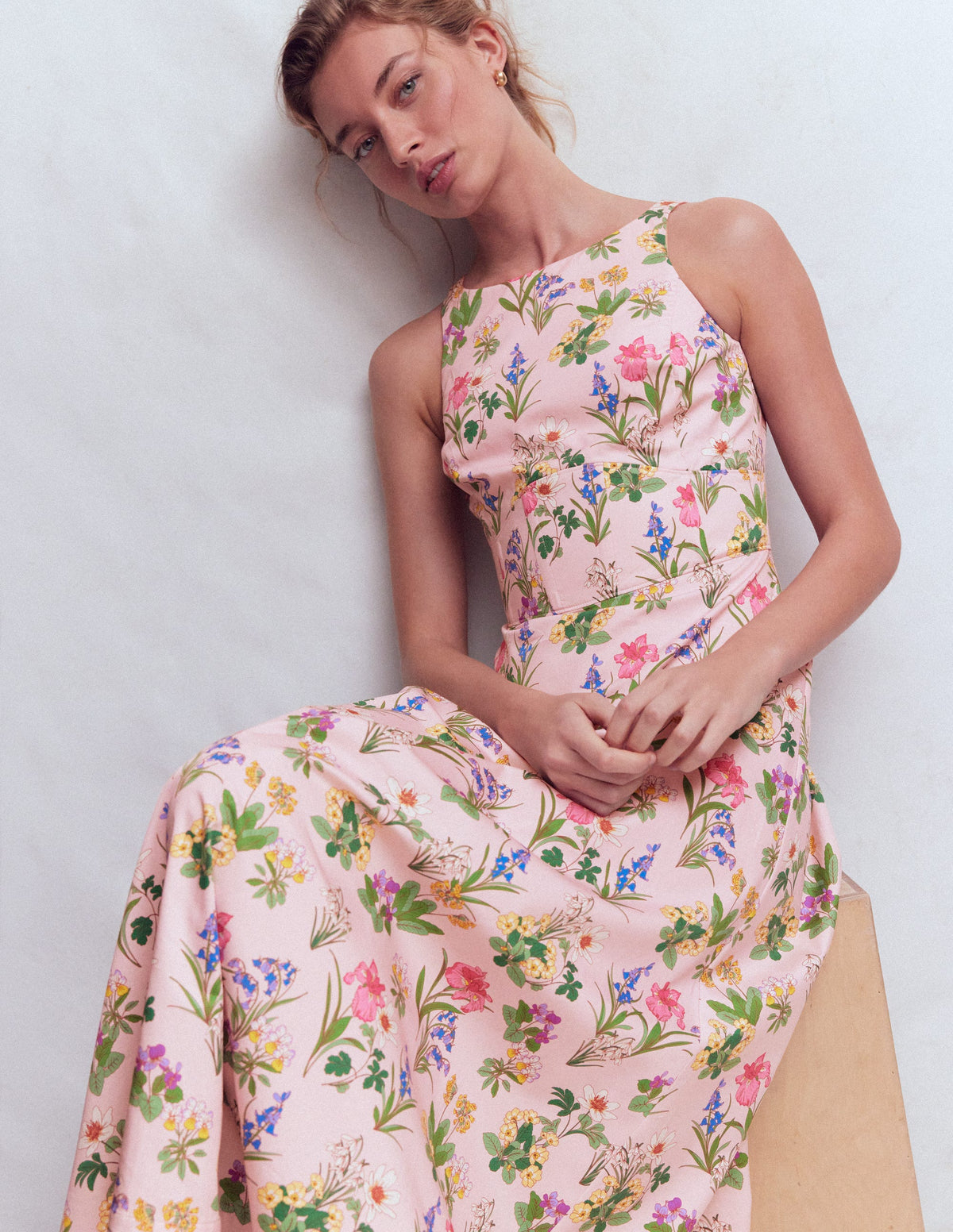 Silvia Boned Bodice Maxi Dress-French Pink, Delicate Blossom - Image 1