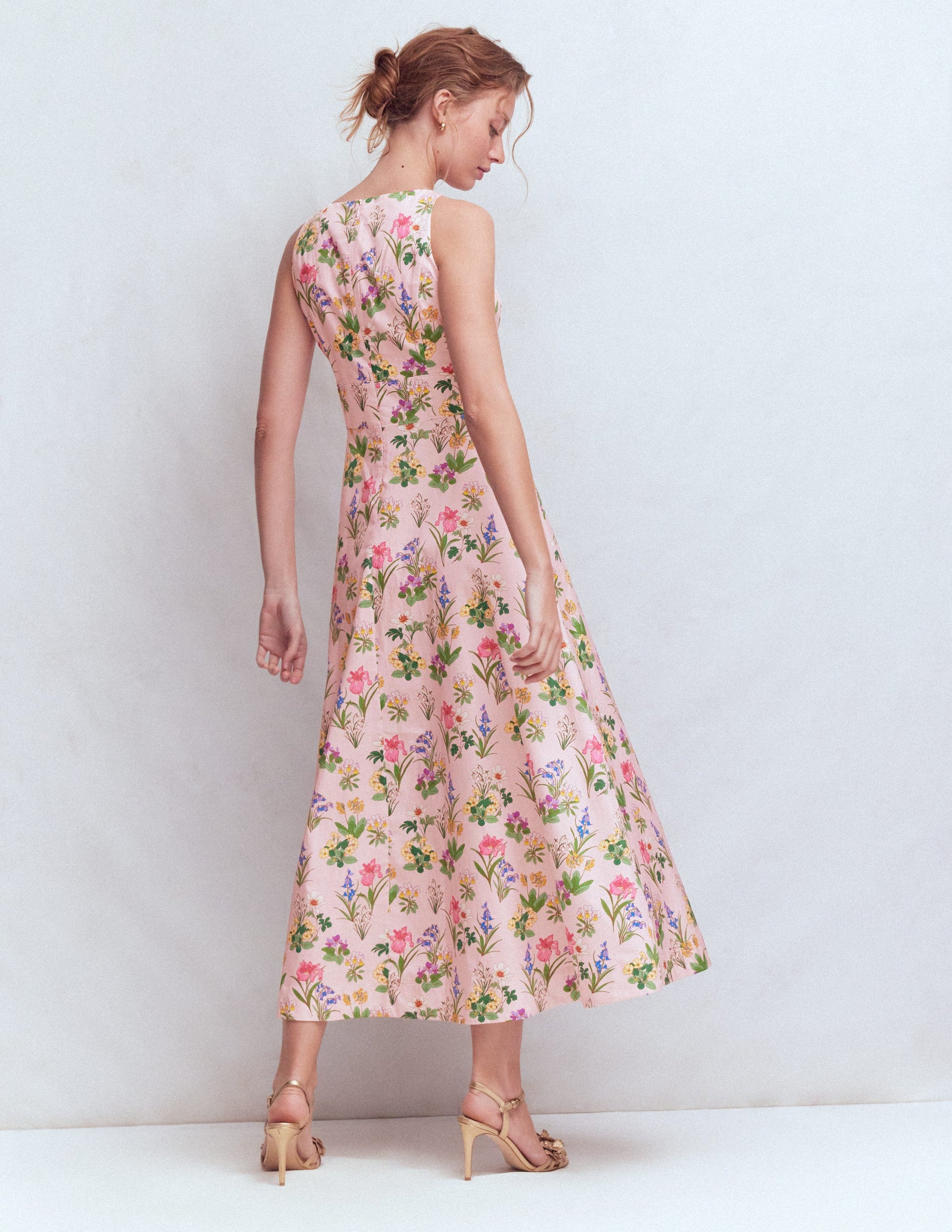 Silvia Boned Bodice Maxi Dress-French Pink, Delicate Blossom-4