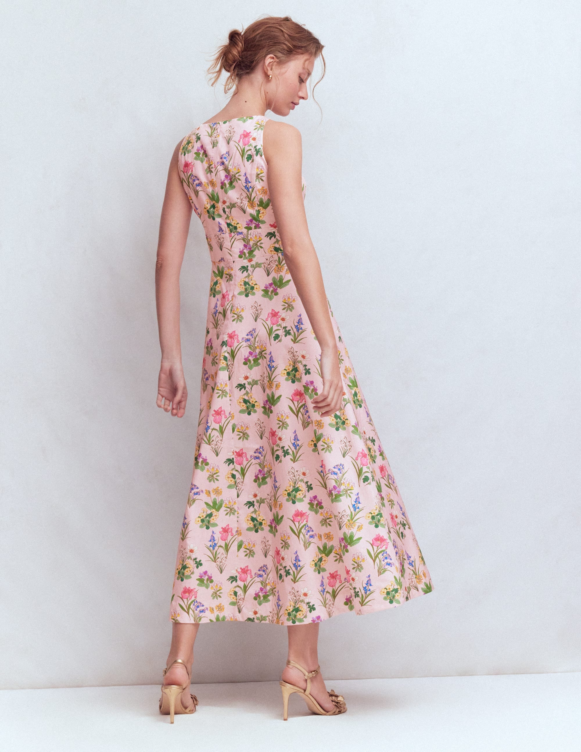 Silvia Boned Bodice Maxi Dress-French Pink, Delicate Blossom - Image 3