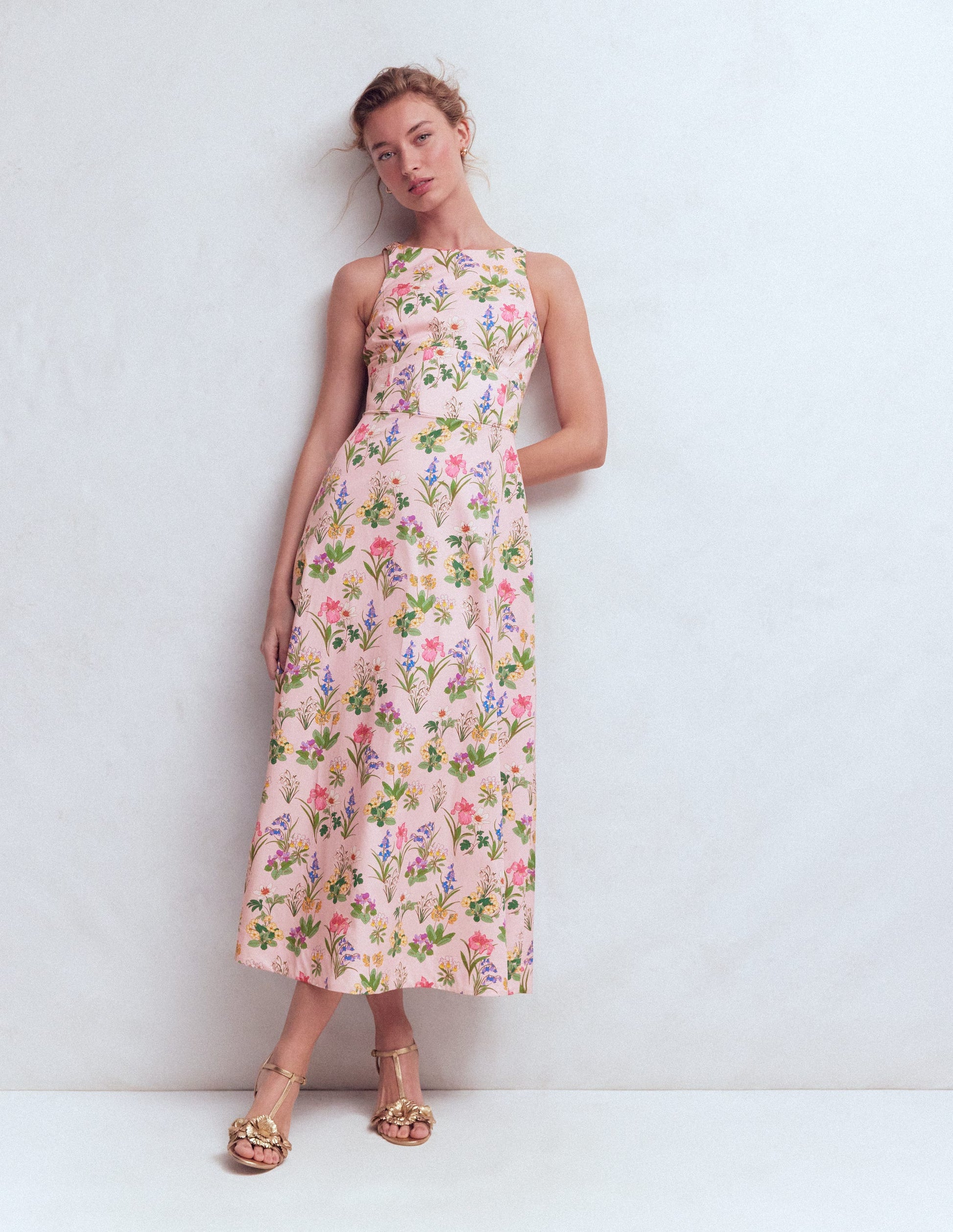 Silvia Boned Bodice Maxi Dress-French Pink, Delicate Blossom-5