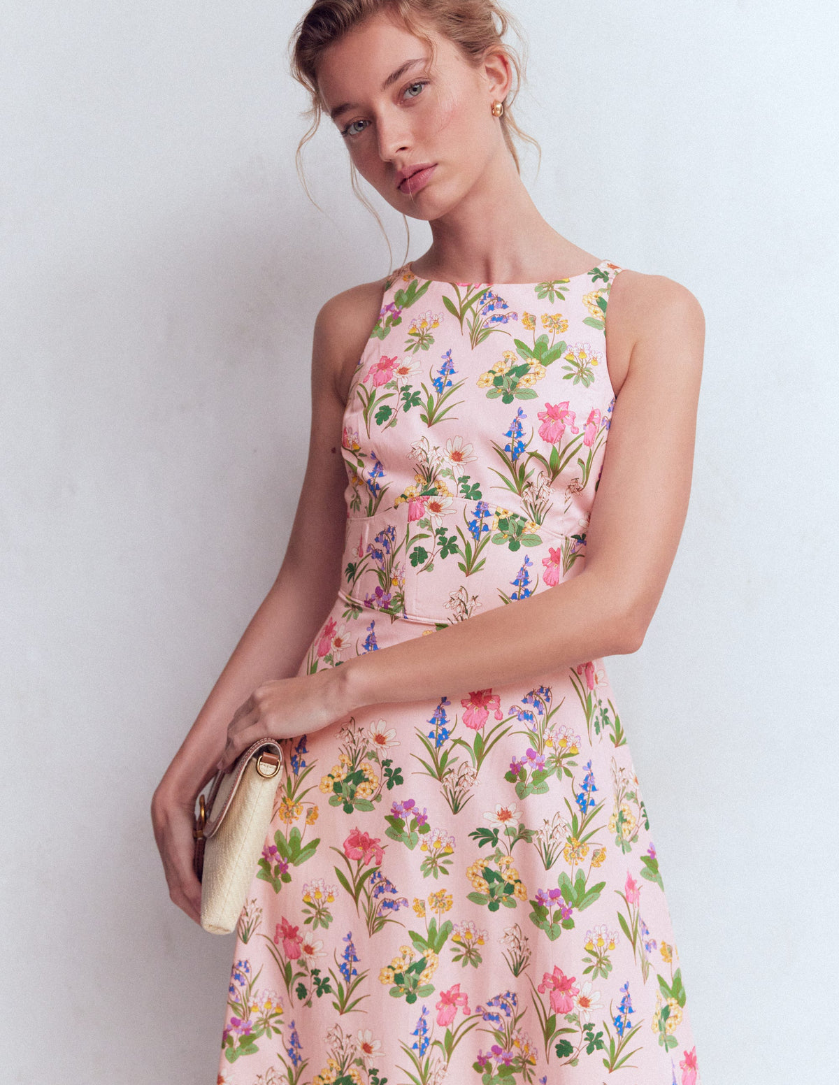 Silvia Boned Bodice Maxi Dress-French Pink, Delicate Blossom - Image 5