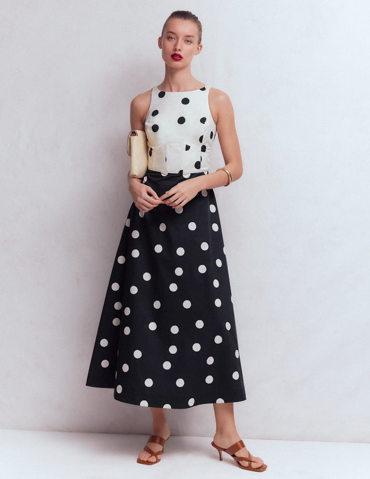 Silvia Boned Bodice Maxi Dress-French Navy Painted Spaced Dot