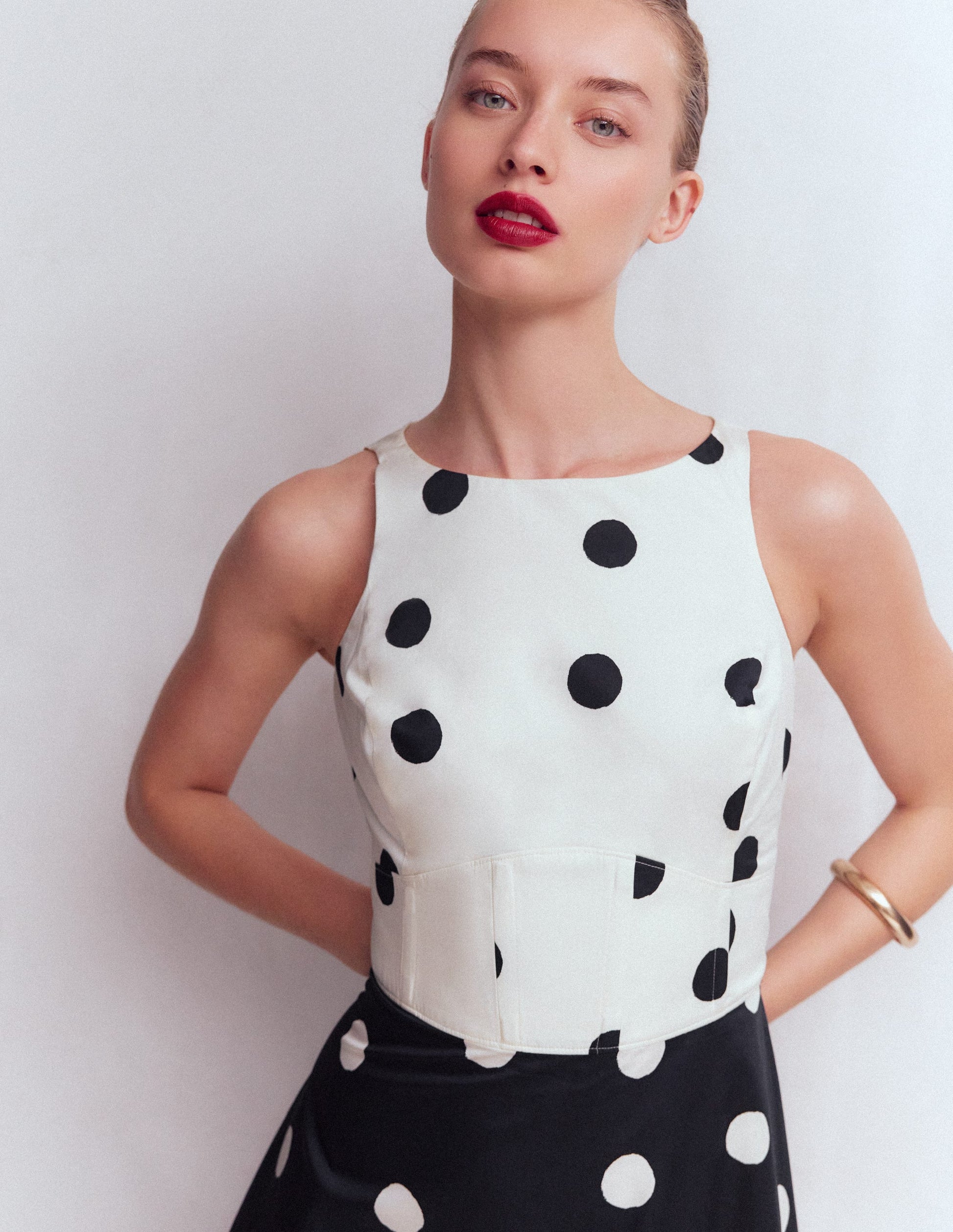 Silvia Boned Bodice Maxi Dress-French Navy Painted Spaced Dot-3