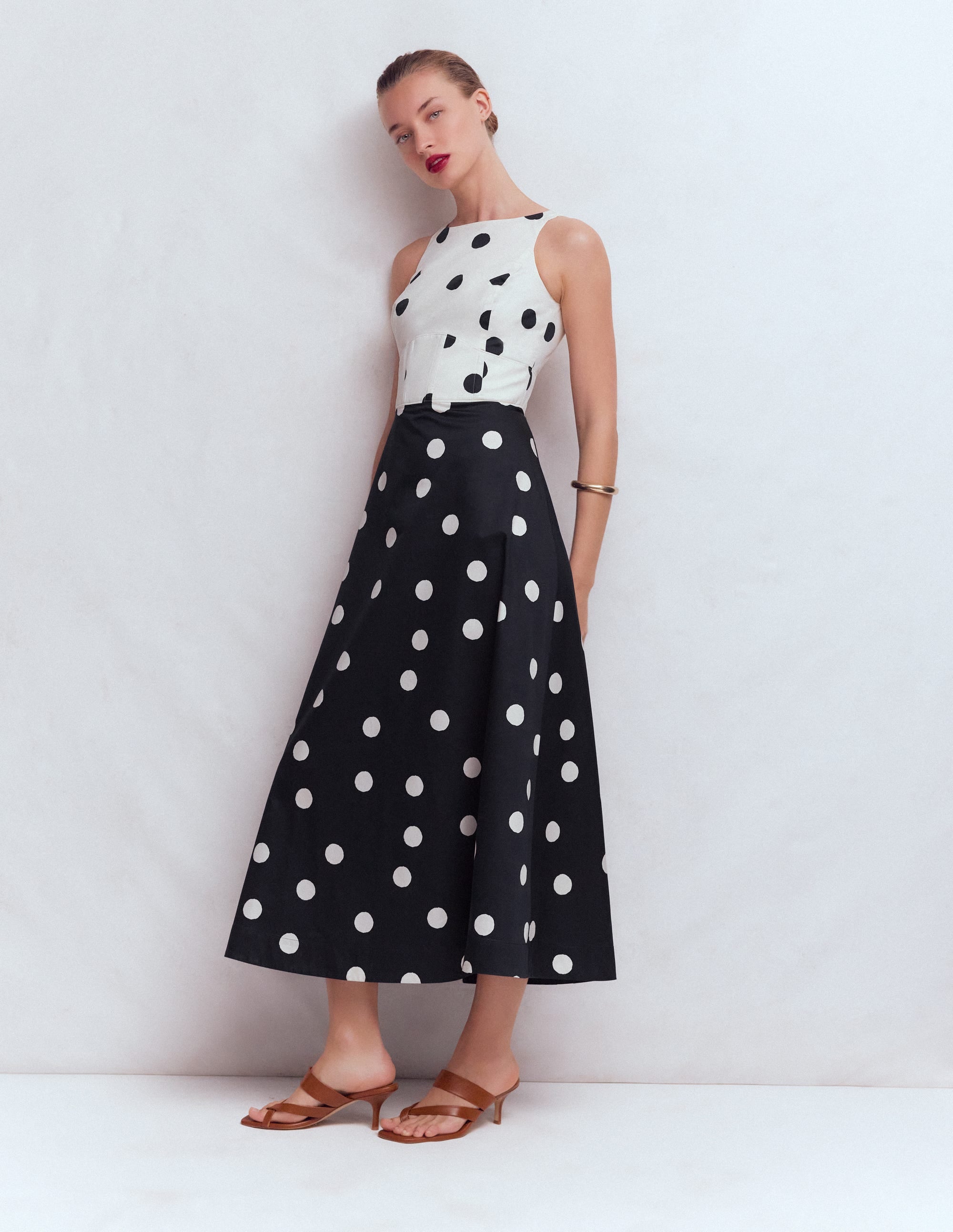 Silvia Boned Bodice Maxi Dress-French Navy Painted Spaced Dot - Image 4