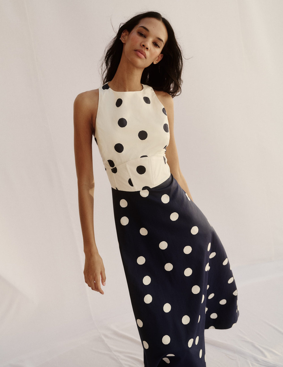 Silvia Boned Bodice Maxi Dress-French Navy Painted Spaced Dot - Image 5