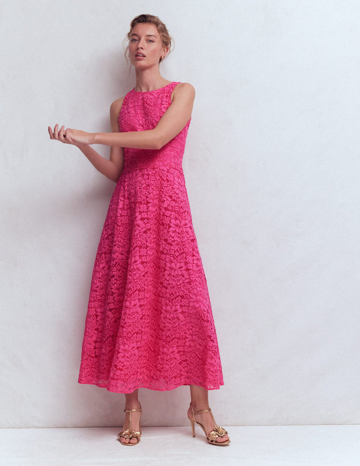 Silvia Boned Bodice Maxi Dress-Pink Punch Lace
