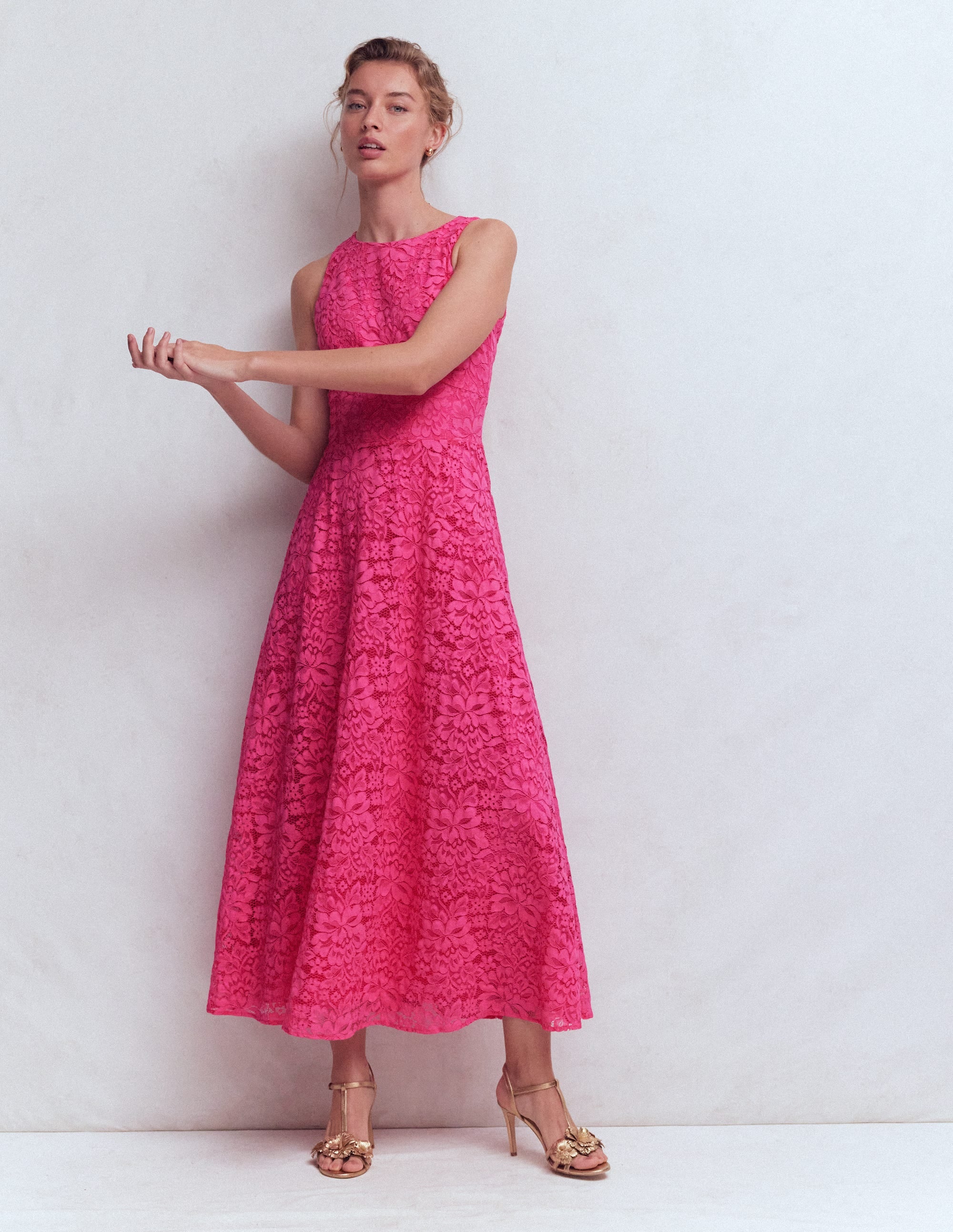 Silvia Boned Bodice Maxi Dress-Pink Punch Lace - Image 1