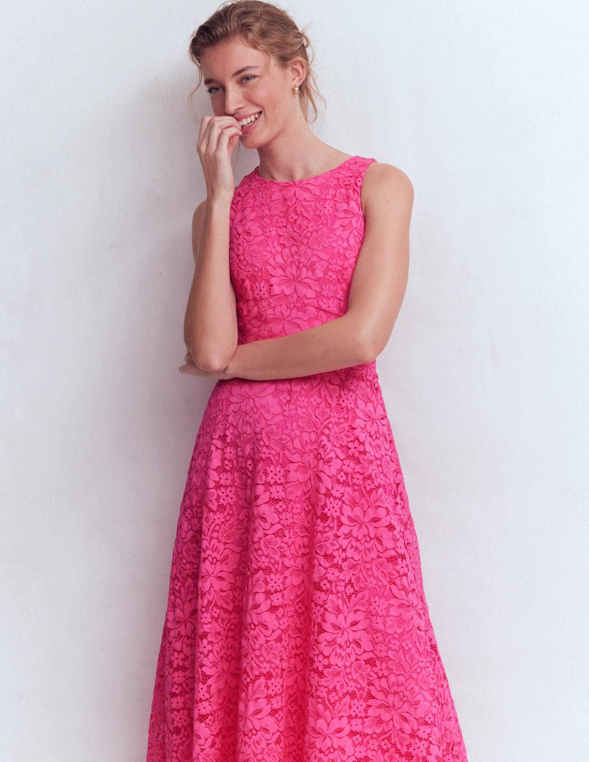 Silvia Boned Bodice Maxi Dress-Pink Punch Lace - Image 4