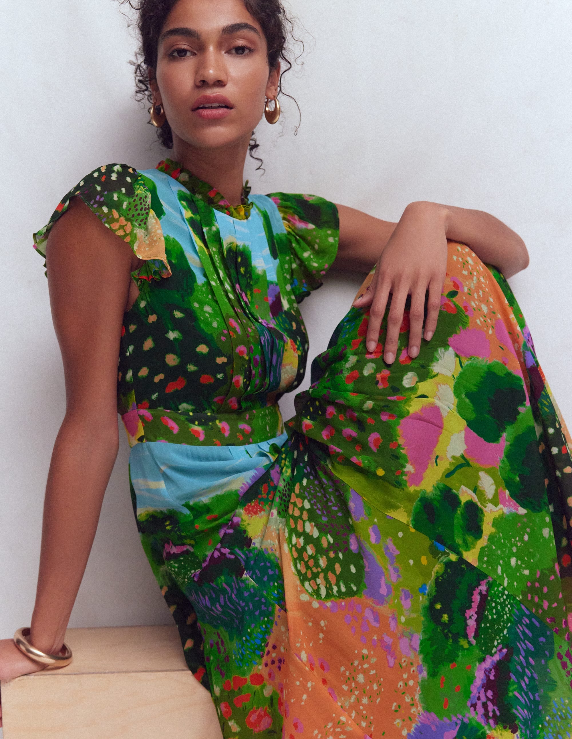 Pleat Ruffle Maxi Dress-Multi, Garden Path - Image 1