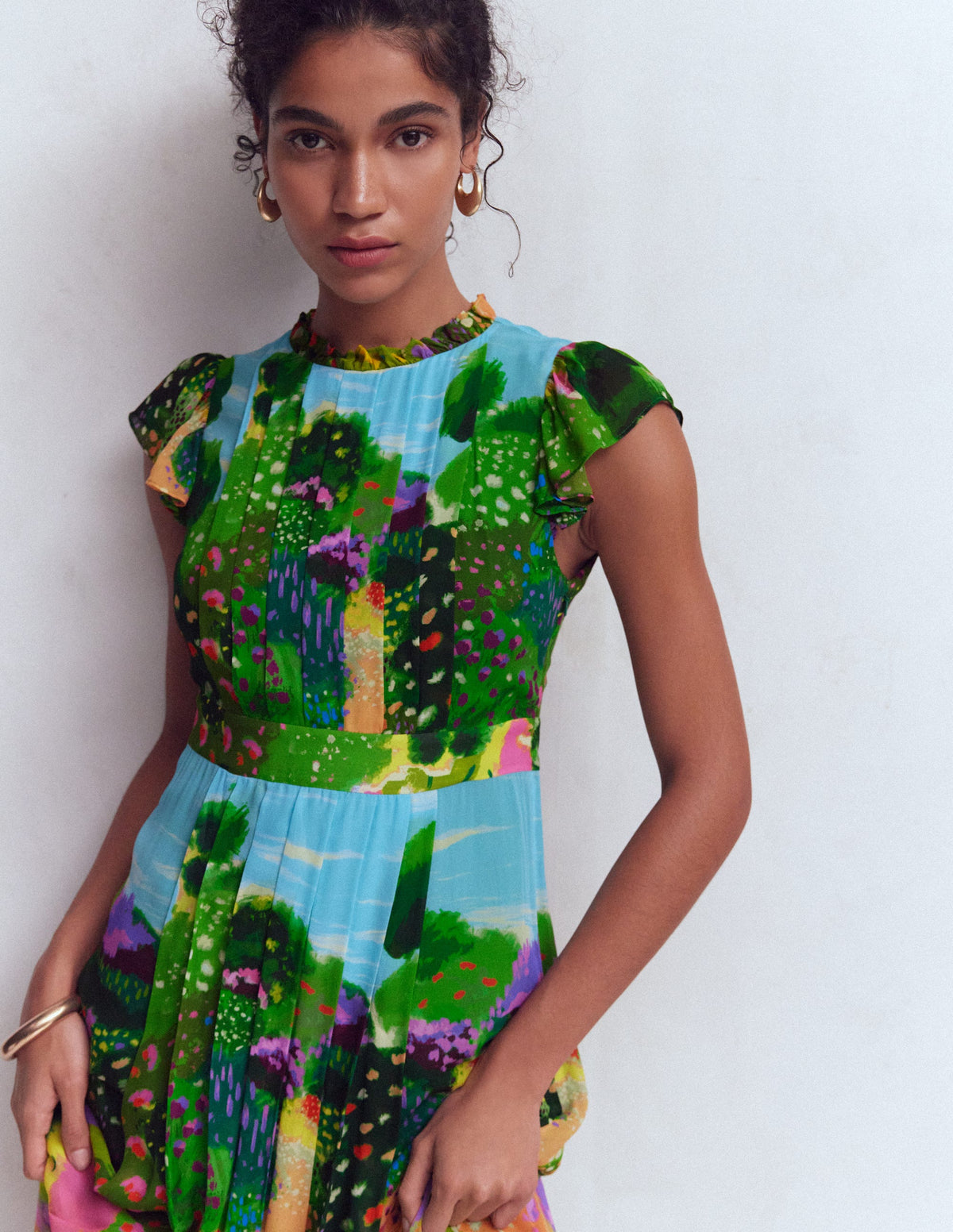 Pleat Ruffle Maxi Dress-Multi, Garden Path - Image 2