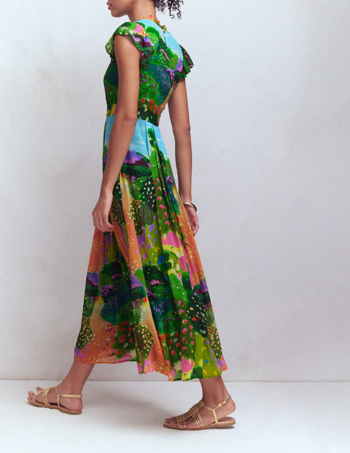 Pleat Ruffle Maxi Dress-Multi, Garden Path - Image 3