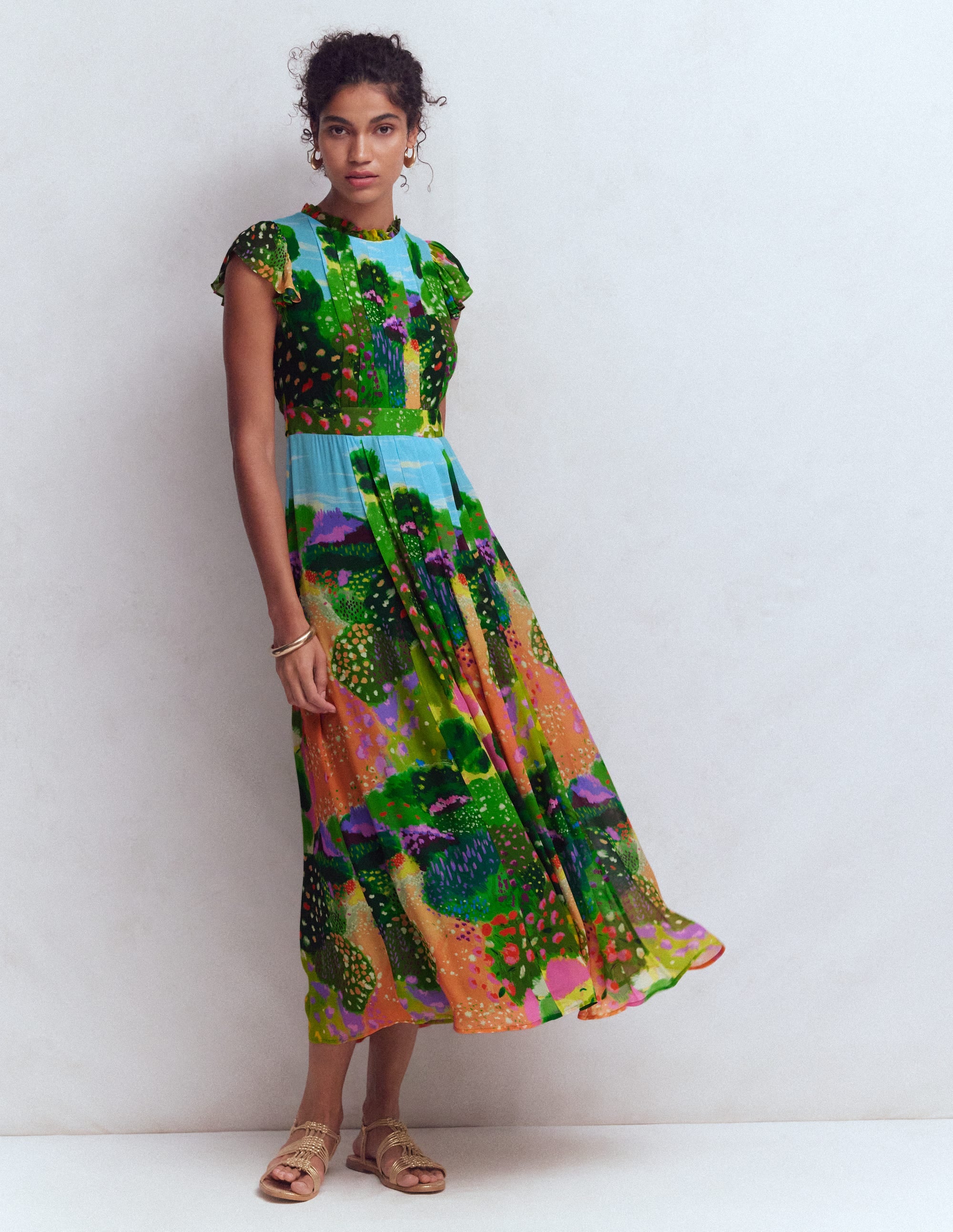 Pleat Ruffle Maxi Dress-Multi, Garden Path - Image 4
