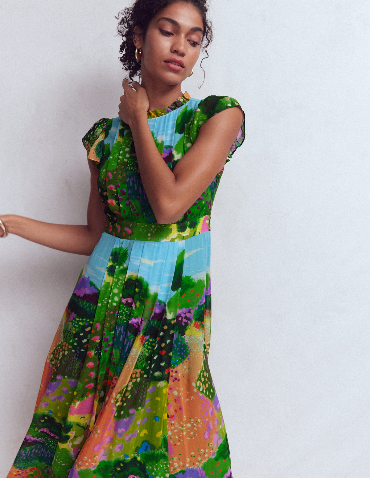Pleat Ruffle Maxi Dress-Multi, Garden Path - Image 5