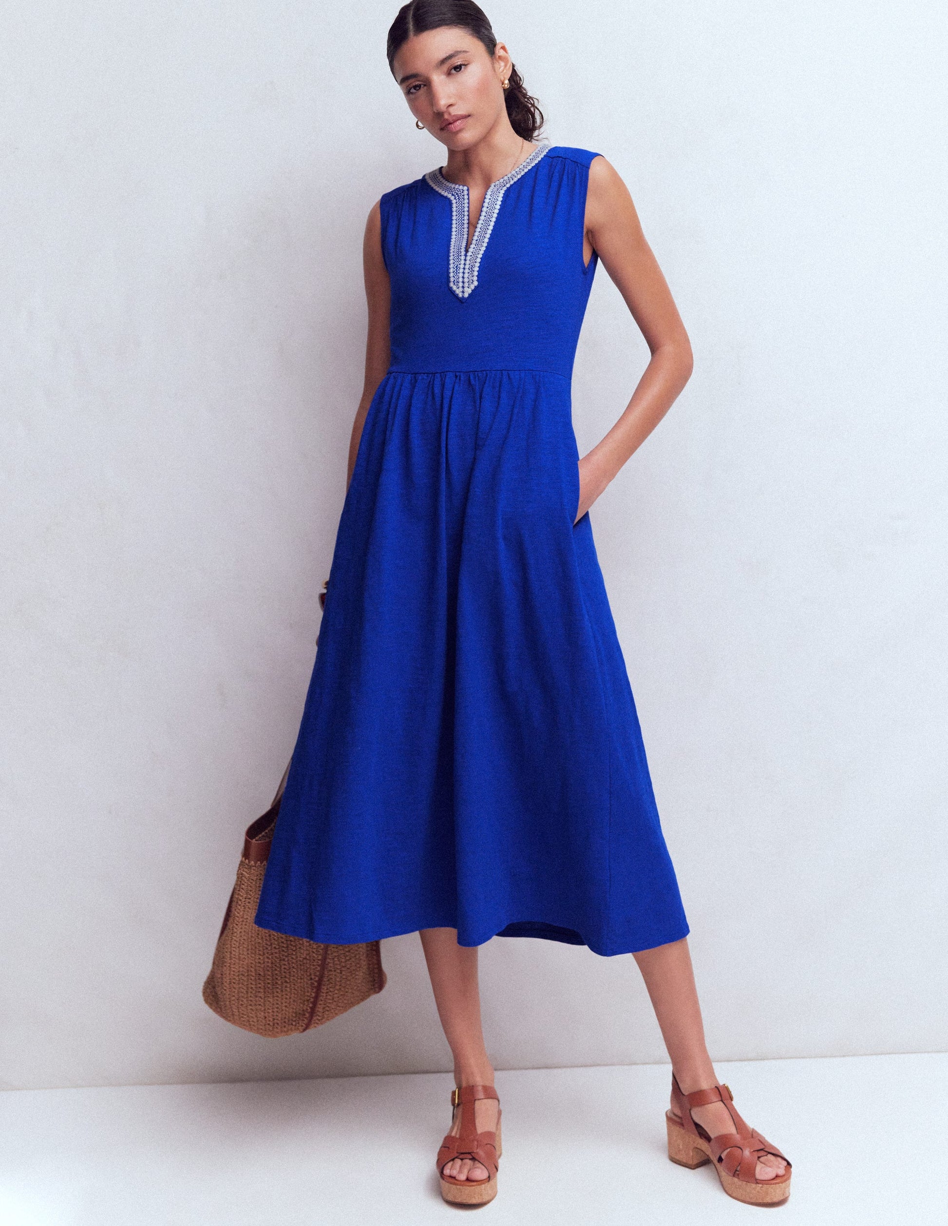 May Jersey Midi Dress-Bright Blue-1