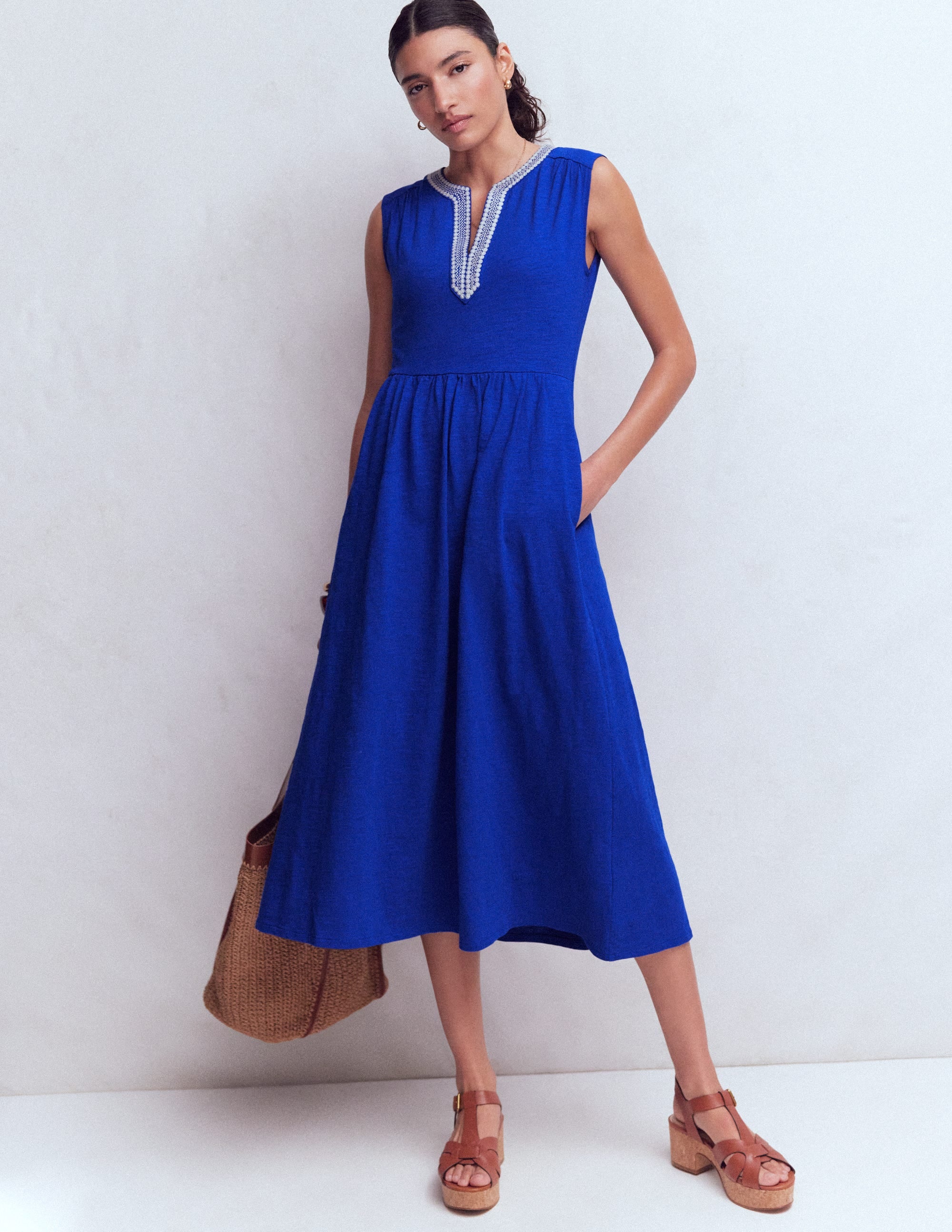 May Jersey Midi Dress-Bright Blue - Image 1