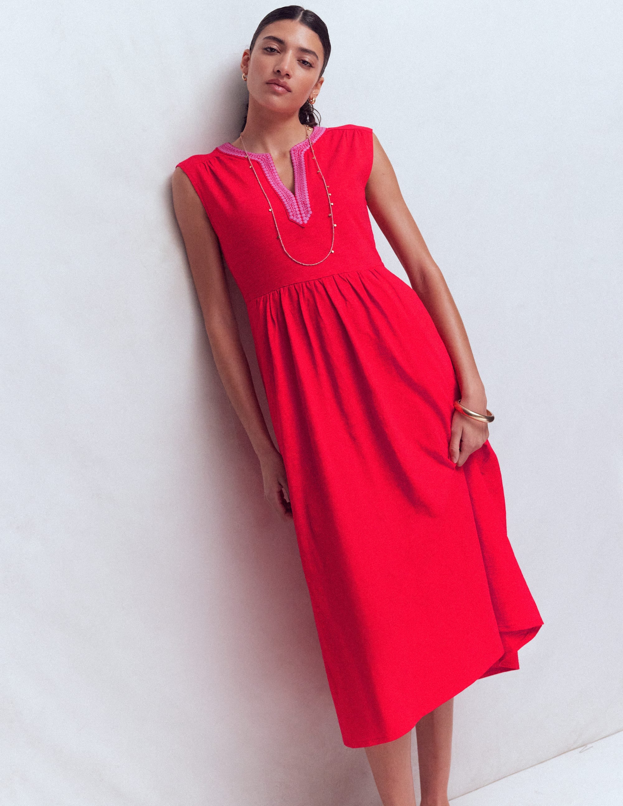 May Jersey Midi Dress-Poppy Red - Image 1