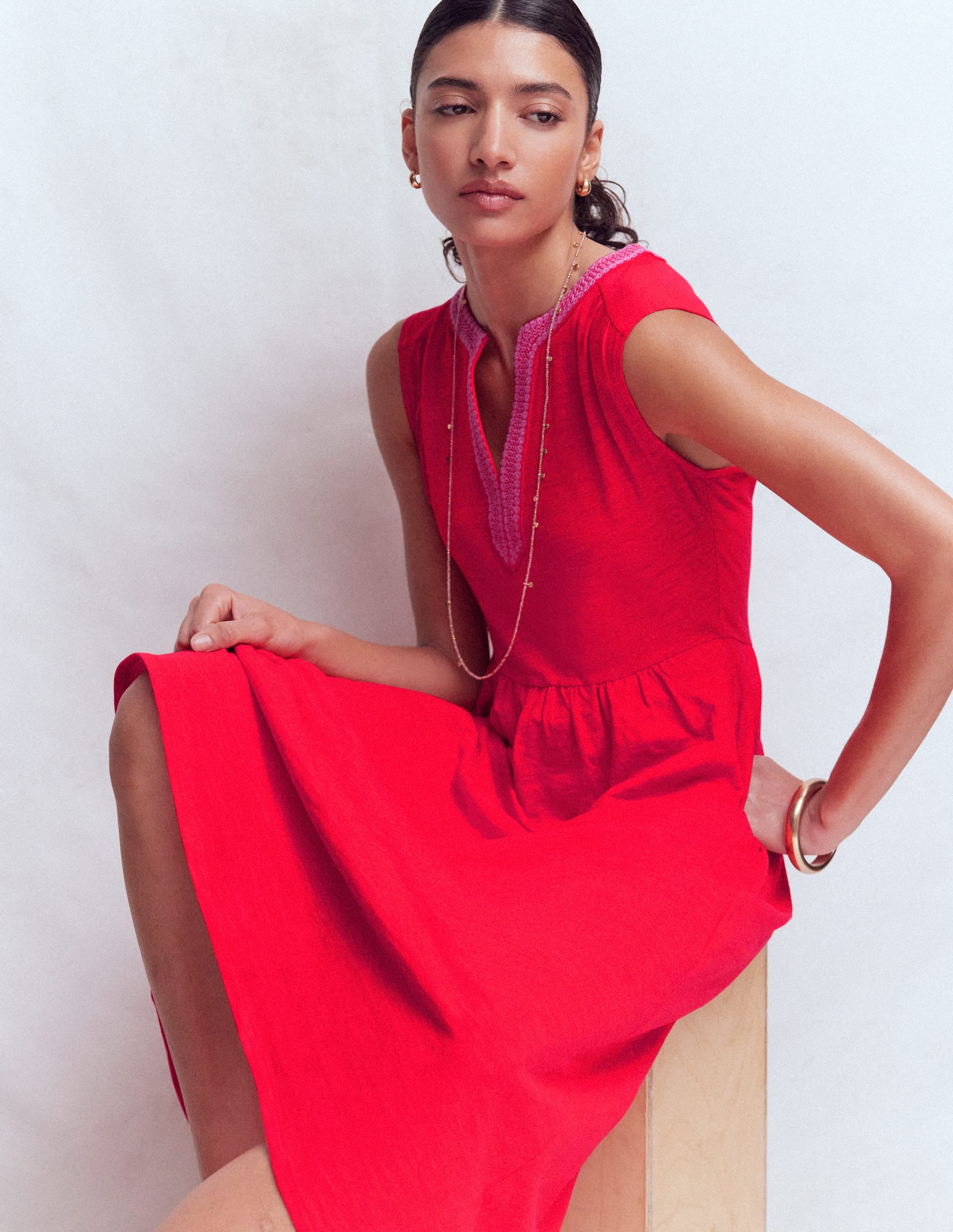 May Jersey Midi Dress-Poppy Red - Image 4