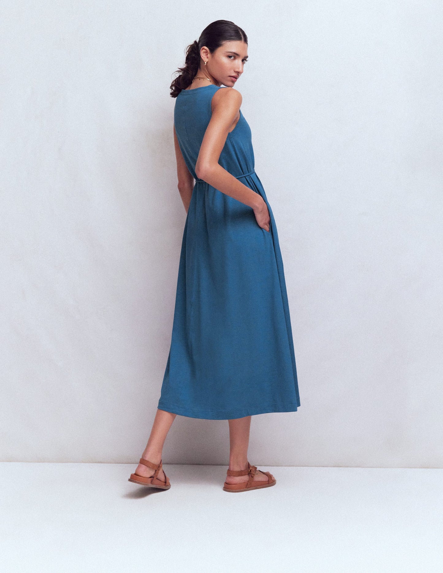 Mia V-neck Jersey Midi Dress-Tourmaline Blue