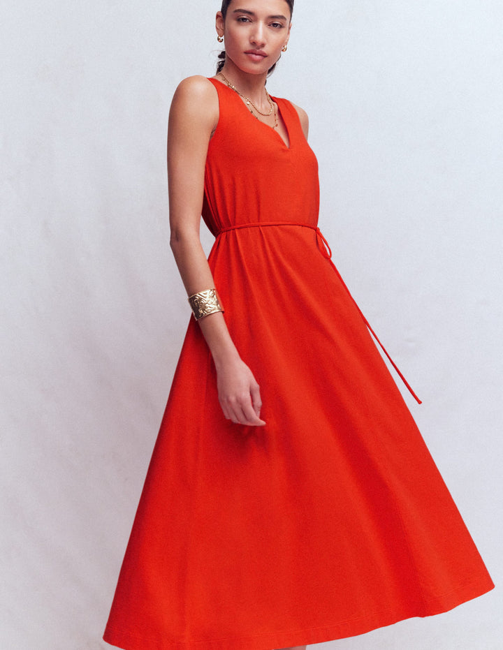 Mia V-neck Jersey Midi Dress-Firecracker Red