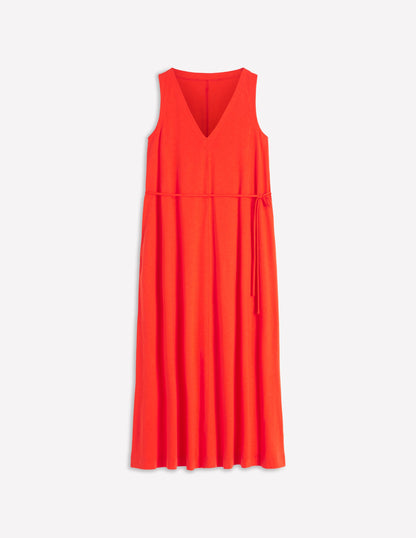 Mia V-neck Jersey Midi Dress-Firecracker Red-7