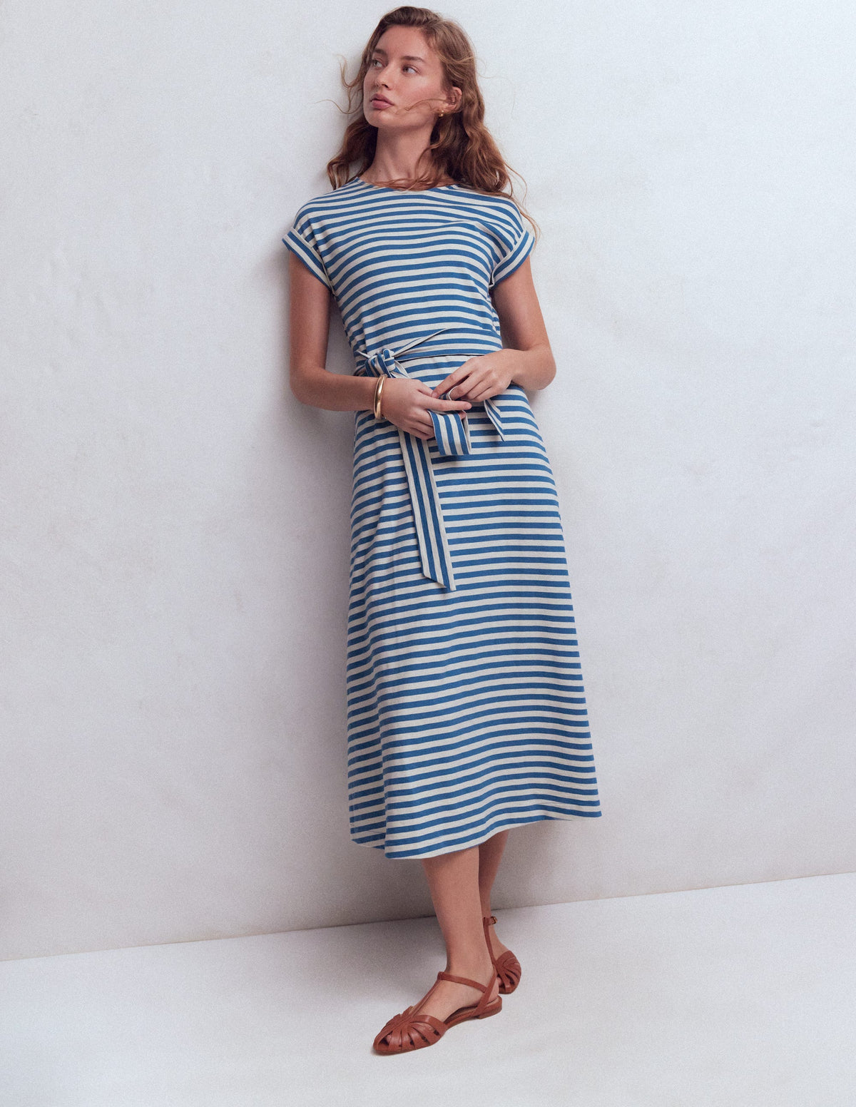 Eve Jersey Midi Dress-Blue and Ivory Stripe - Image 1