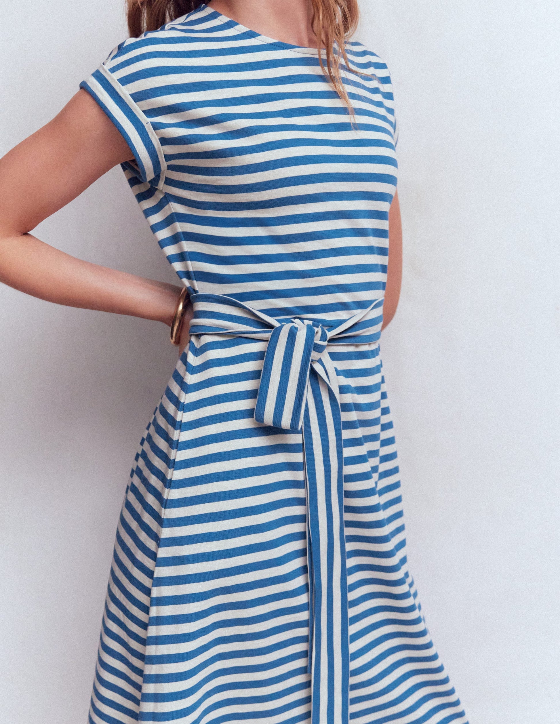 Eve Jersey Midi Dress-Blue and Ivory Stripe-2