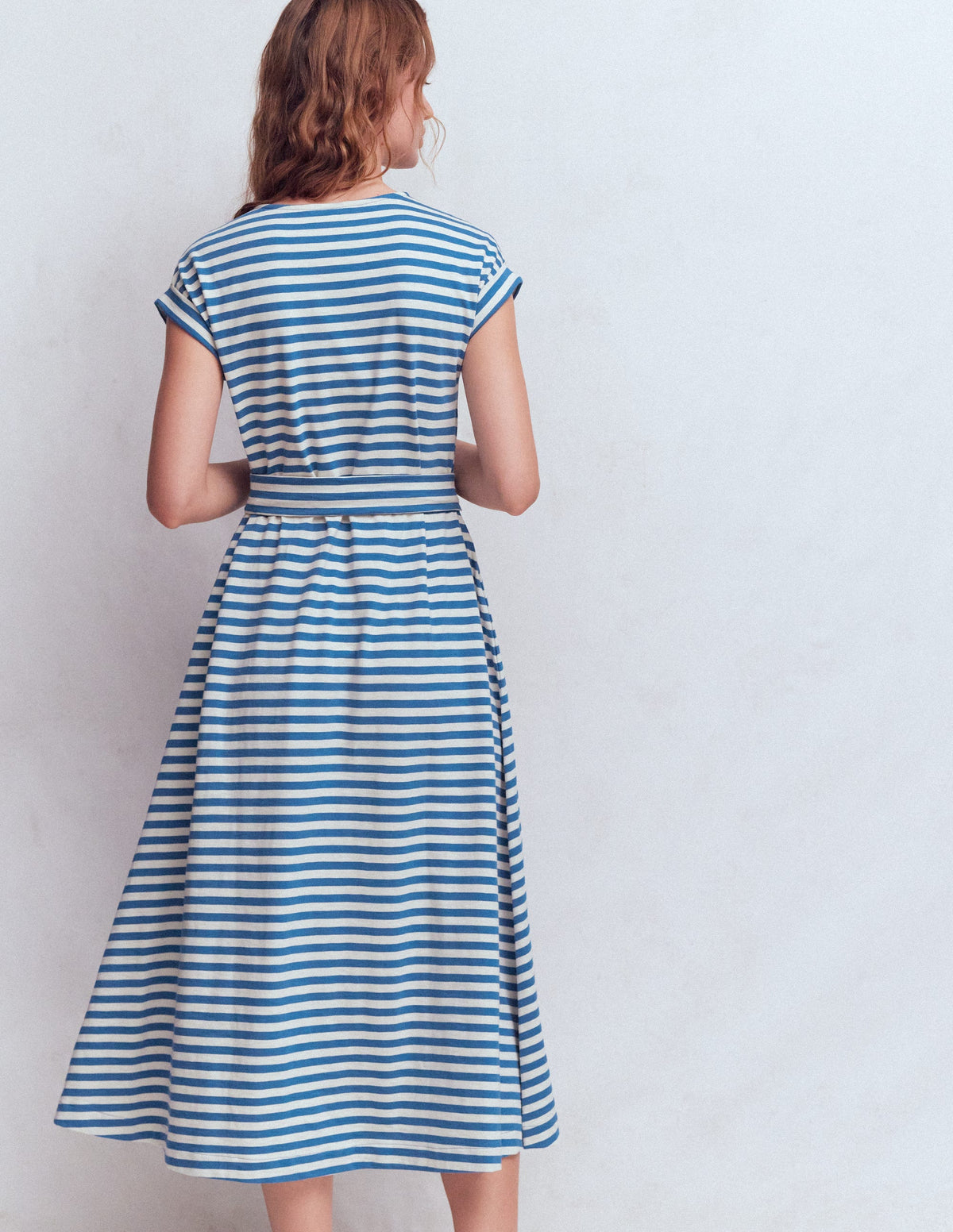 Eve Jersey Midi Dress-Blue and Ivory Stripe - Image 3