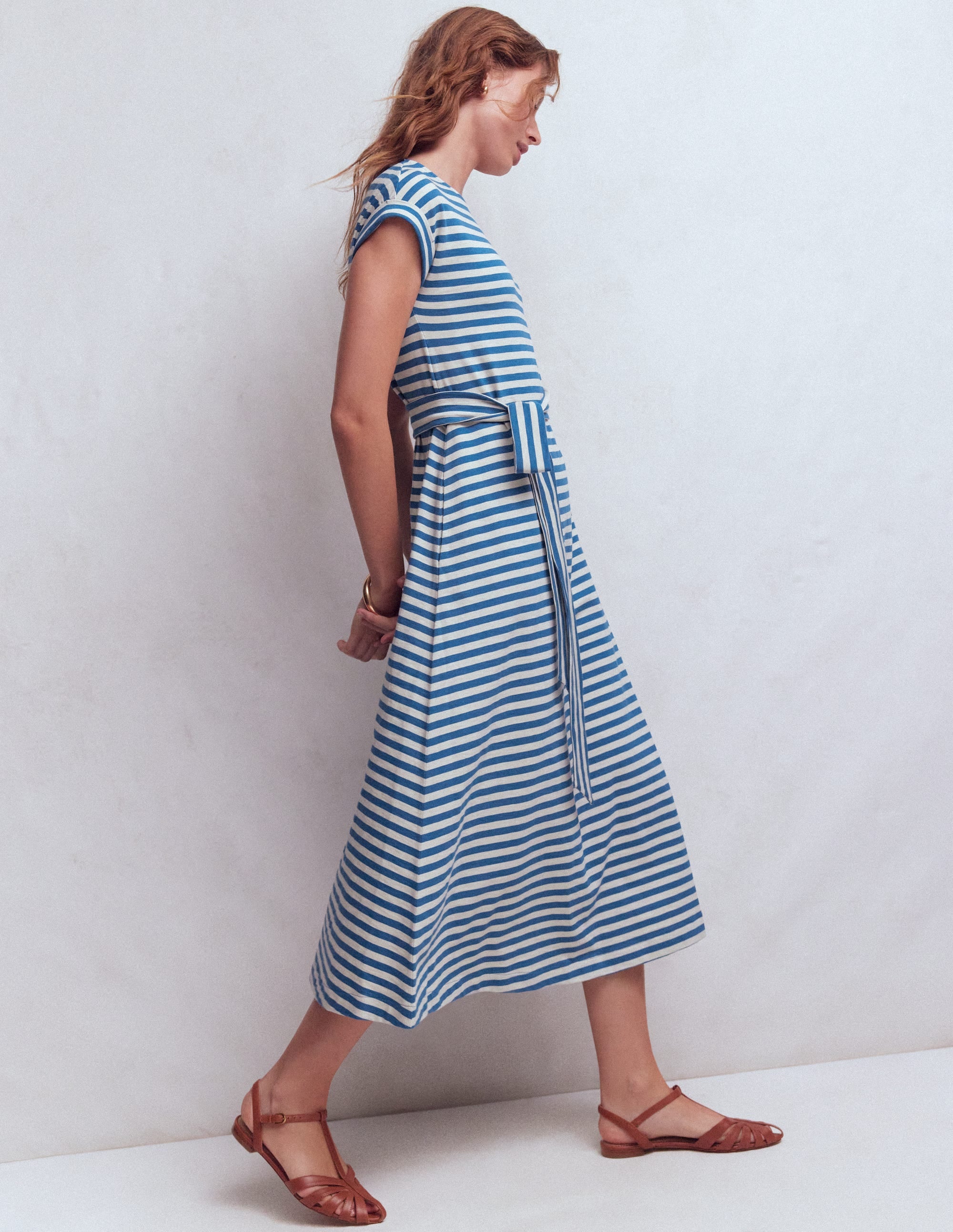 Eve Jersey Midi Dress-Blue and Ivory Stripe - Image 4