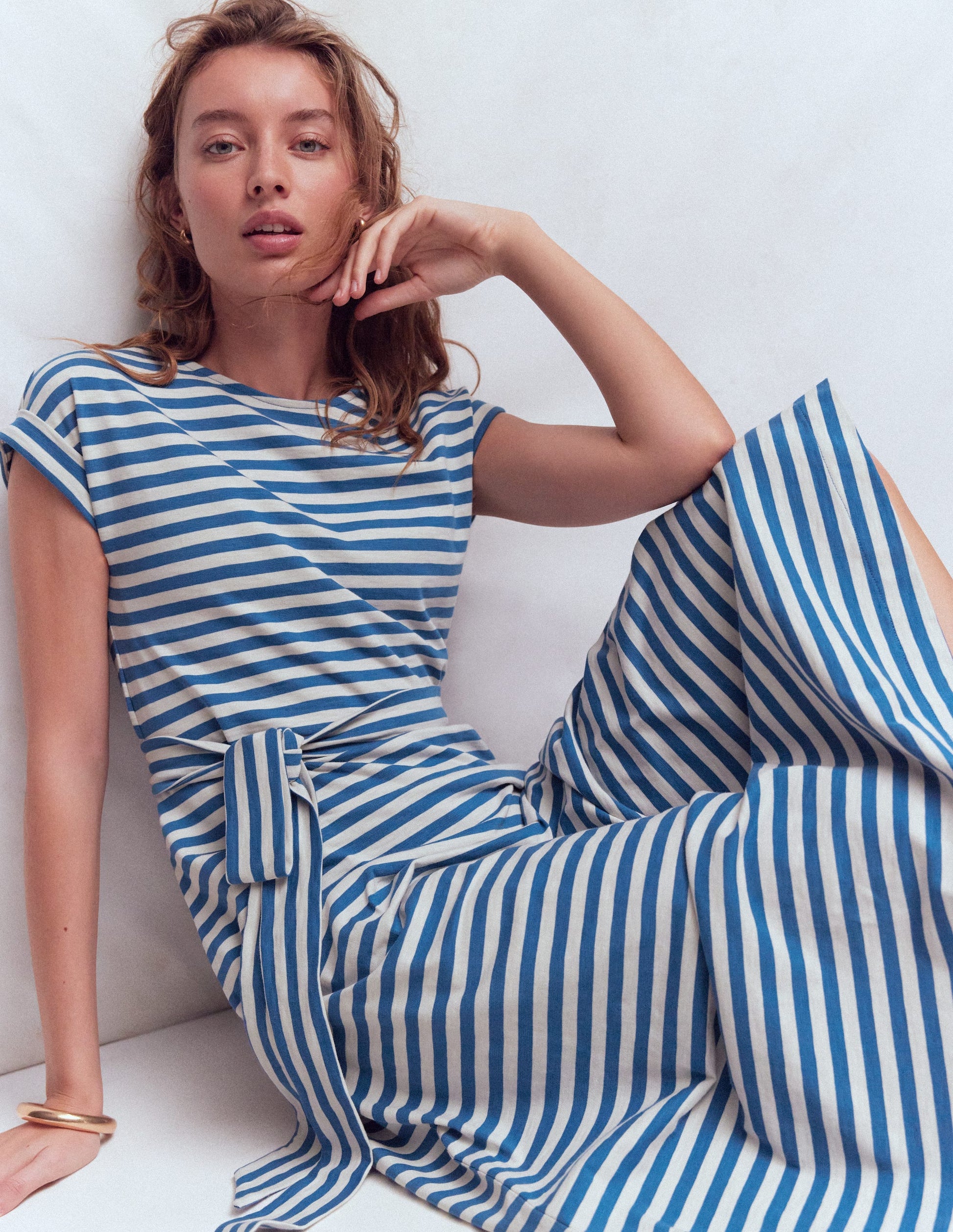 Eve Jersey Midi Dress-Blue and Ivory Stripe-5