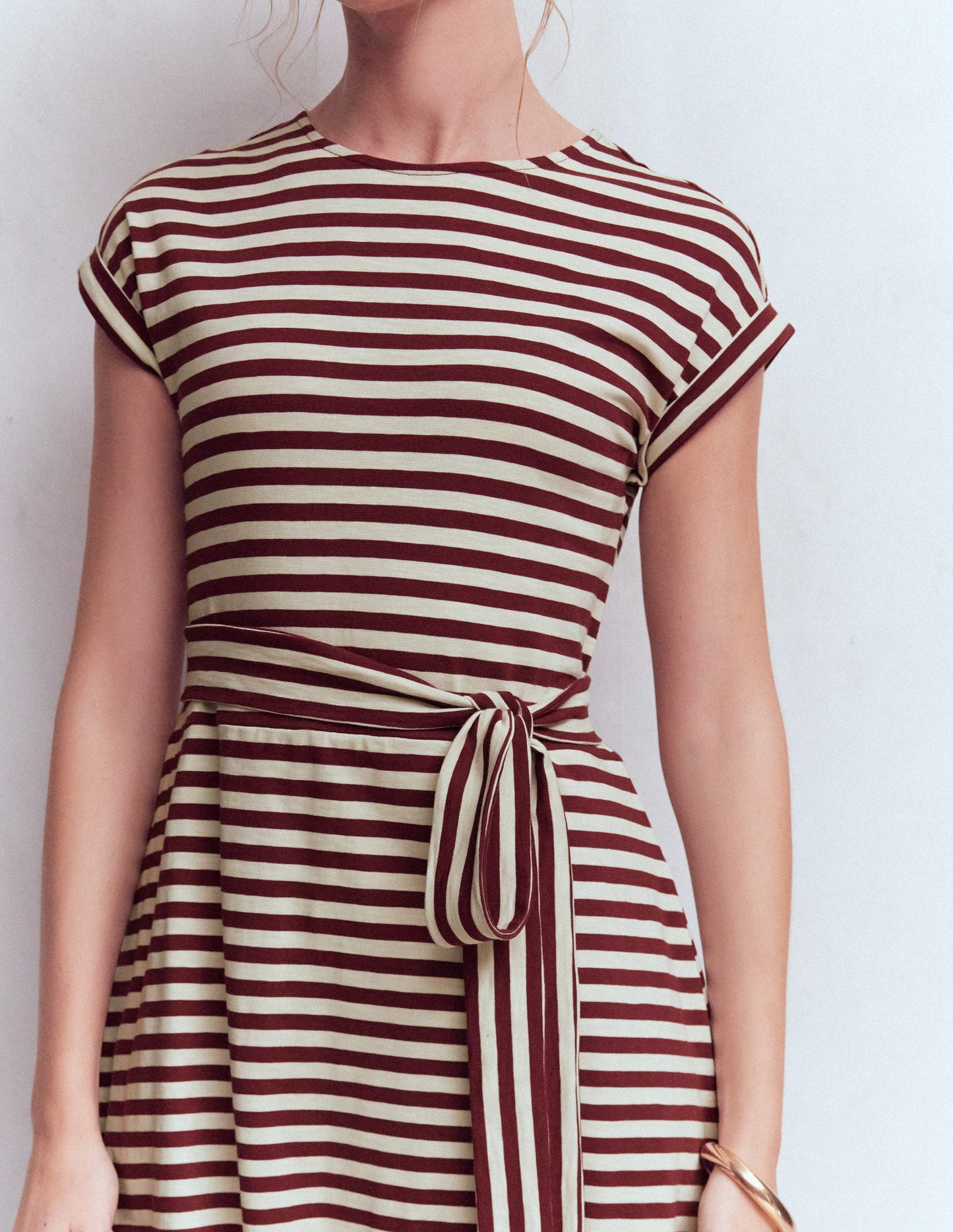 Eve Jersey Midi Dress-Deep Wisteria, Ivory Stripe