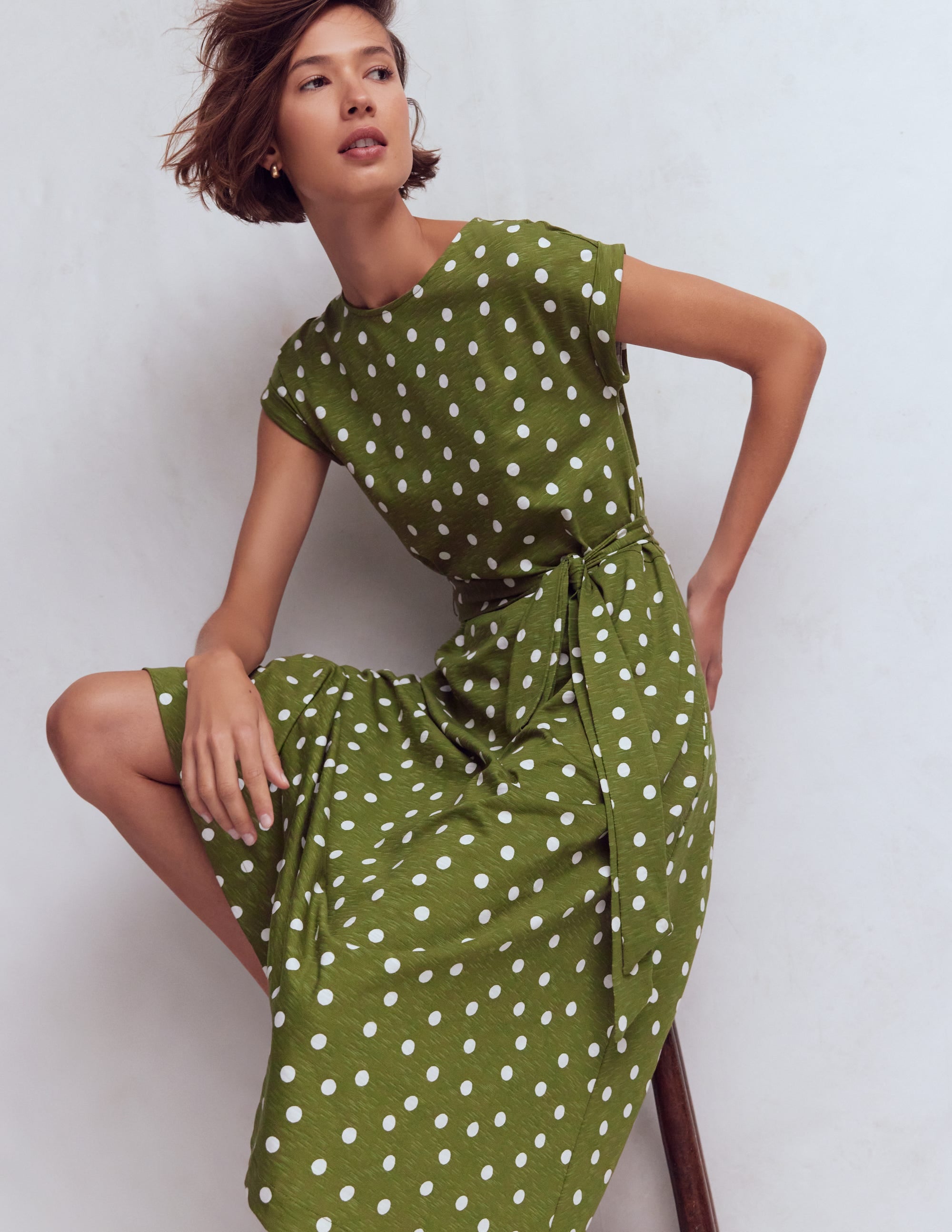 Eve Jersey Midi Dress-Olive, Painted Dot Spaced - Image 1